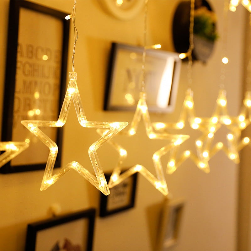 Guirlande lumineuse LED Star Moon, rideau lumineux de Noël de 3,5 m avec télécommande, décorations de Noël, 8 modes d'éclairage, blanc chaud - 8