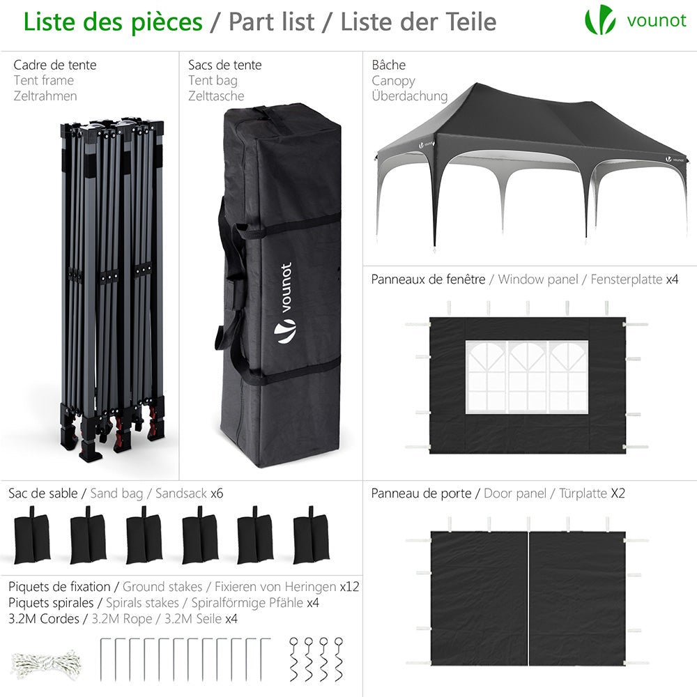 VOUNOT Gazebo Pieghevole 3x6m - Con 6 Pareti, Impermeabile, Per Giardino E Feste, Nero - Foto 12