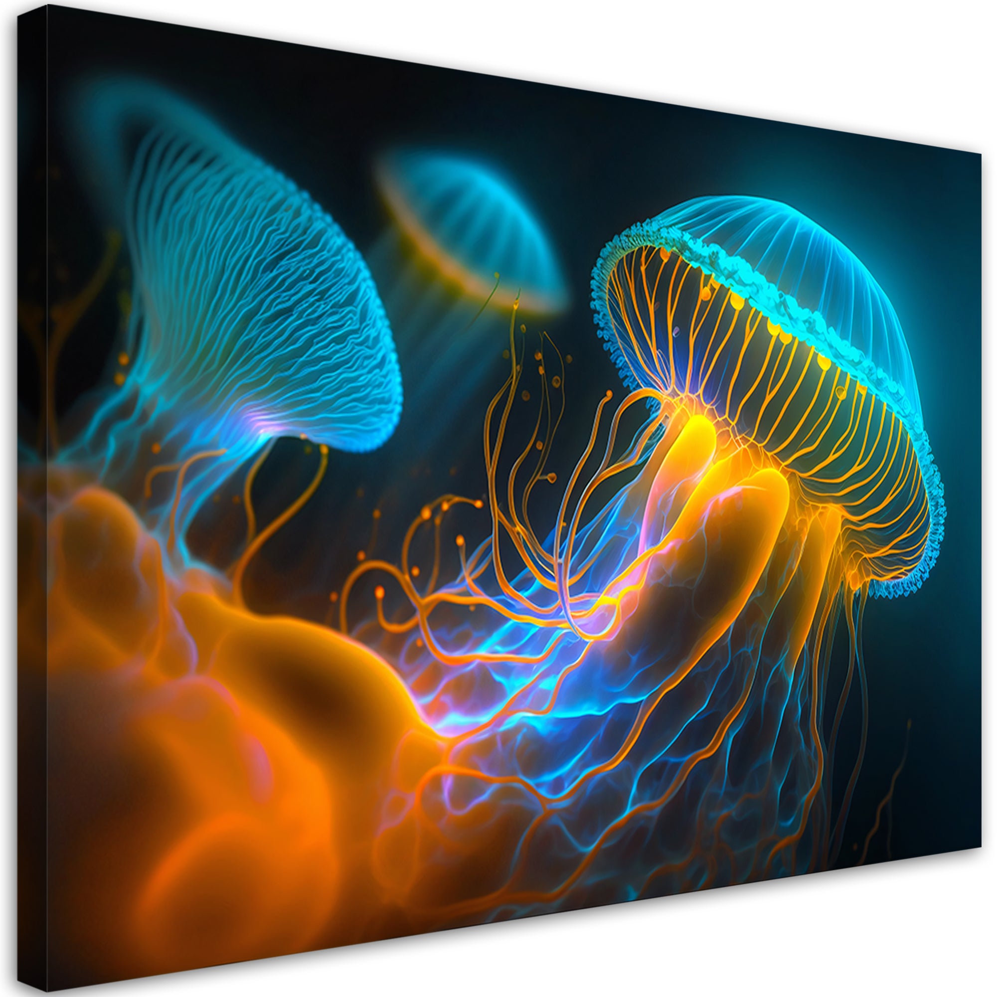 Obraz na płótnie, Meduzy pod wodą Neon 90x60
