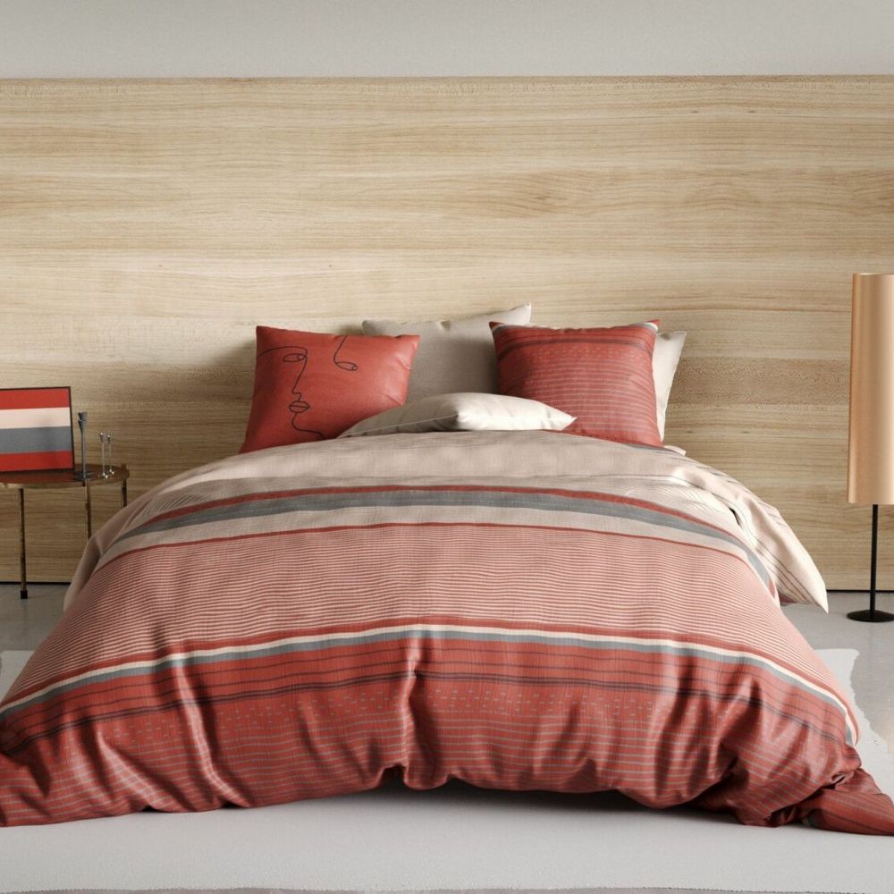 Housse De Couette 220x240cm + 2 Taies 65x65cm - Microfibre 120 Fils/cm² - Rosa Et Gris Foncé