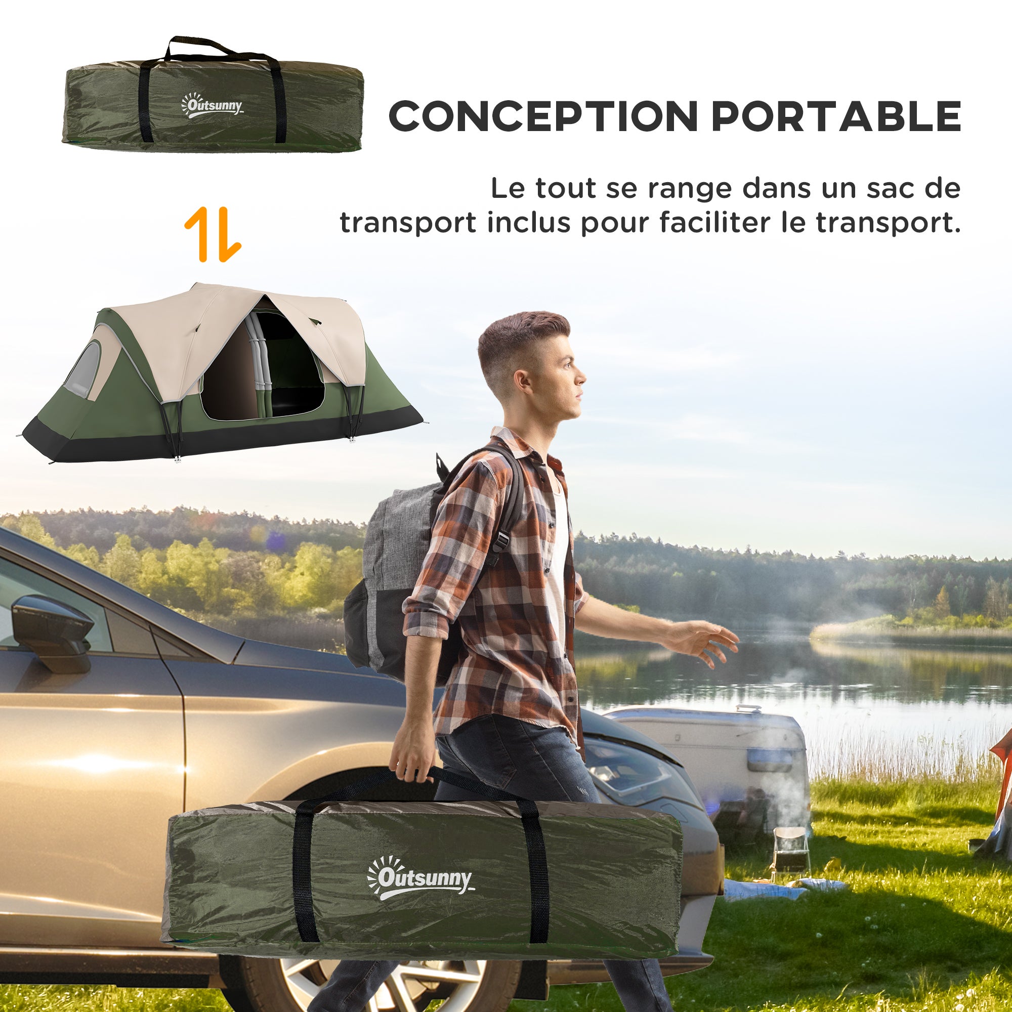 Tente de camping familiale 6-8 pers. double toit moustiquaire sac - 7
