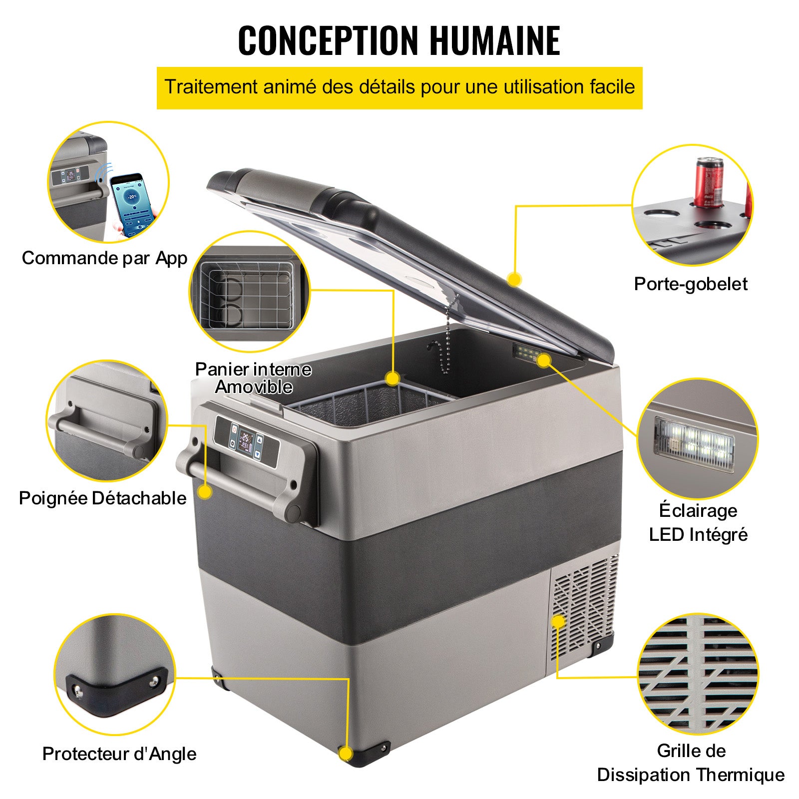 Frigorifero auto 49L,SucceBuy mini congelatore portatile con compressore,refrigeratore elettrico per auto,camion,uso esterno e domestico,argento - 7