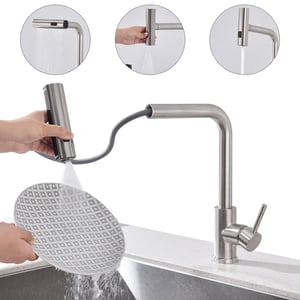 Robinet Cuisine Chromé avec Douchette Extractible 3 Fonctions de Pulvérisation Mitigeur d'évier Pivotant à 360° Mitigeur Cuisine en Inox SUS304