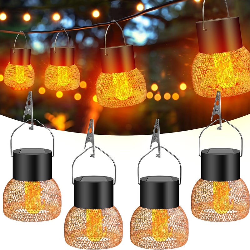 Zestaw 4 lamp solarnych do ogrodu, wodoodporne, wiszące lampy solarne do ogrodu, na taras, ogrodzenie, drzewo