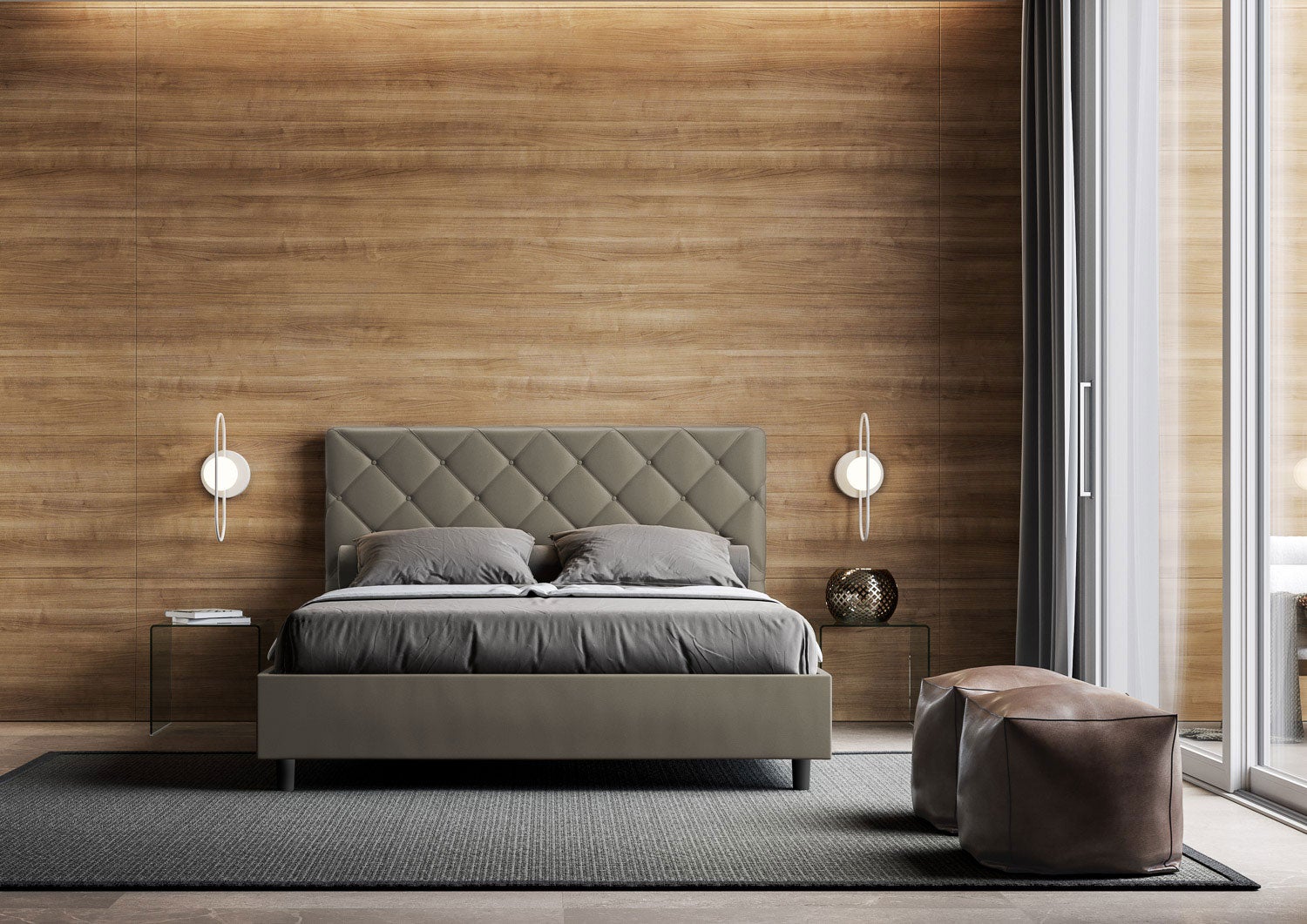 Cama sin somier acolchada 160x190 cuero sintético capuchino Priya - 3