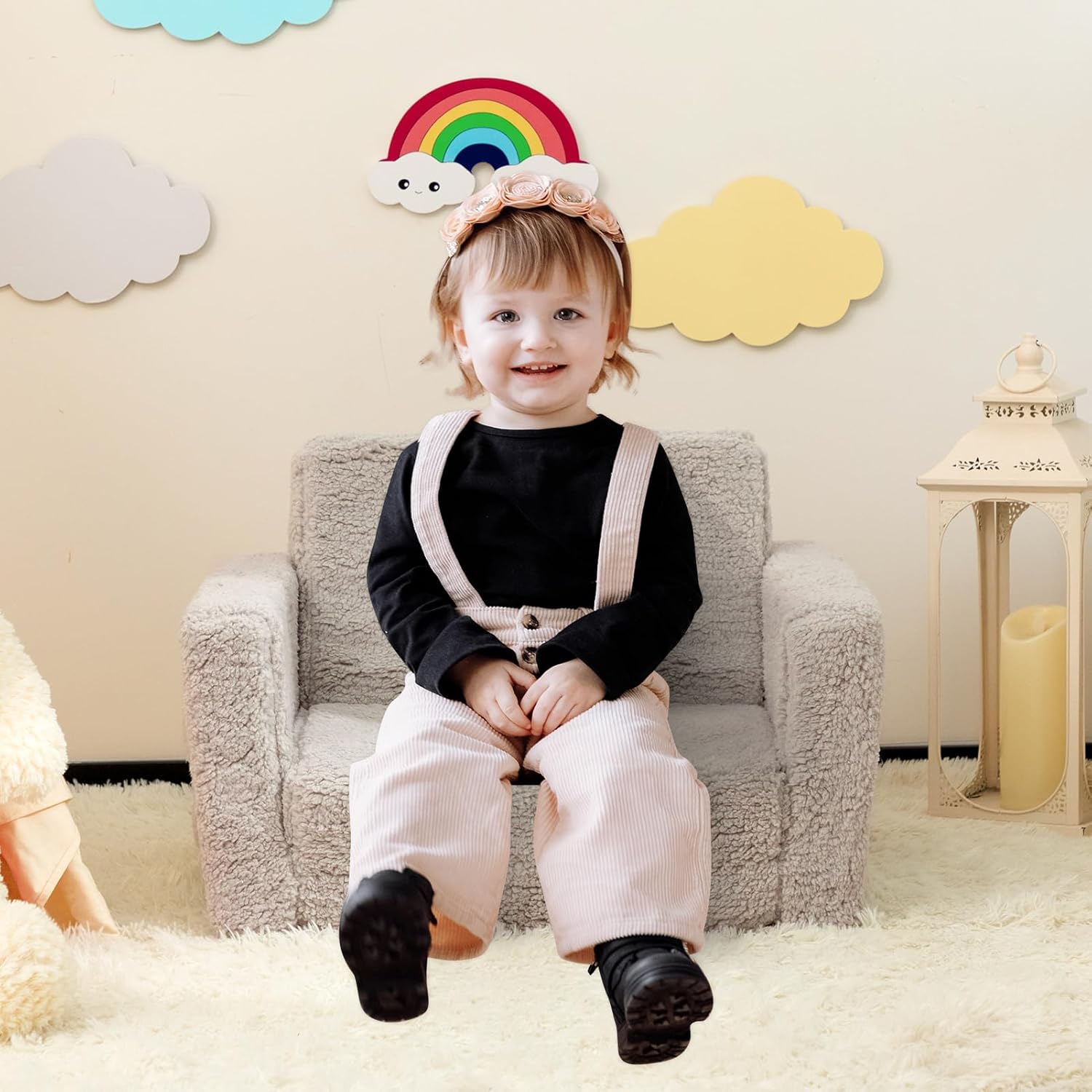 Fauteuil Enfant Convertible en Canapé-lit 2-en-1 Sherpa Doux, Cadeau Parfait pour Anniversaire et Fête des Enfants - 9