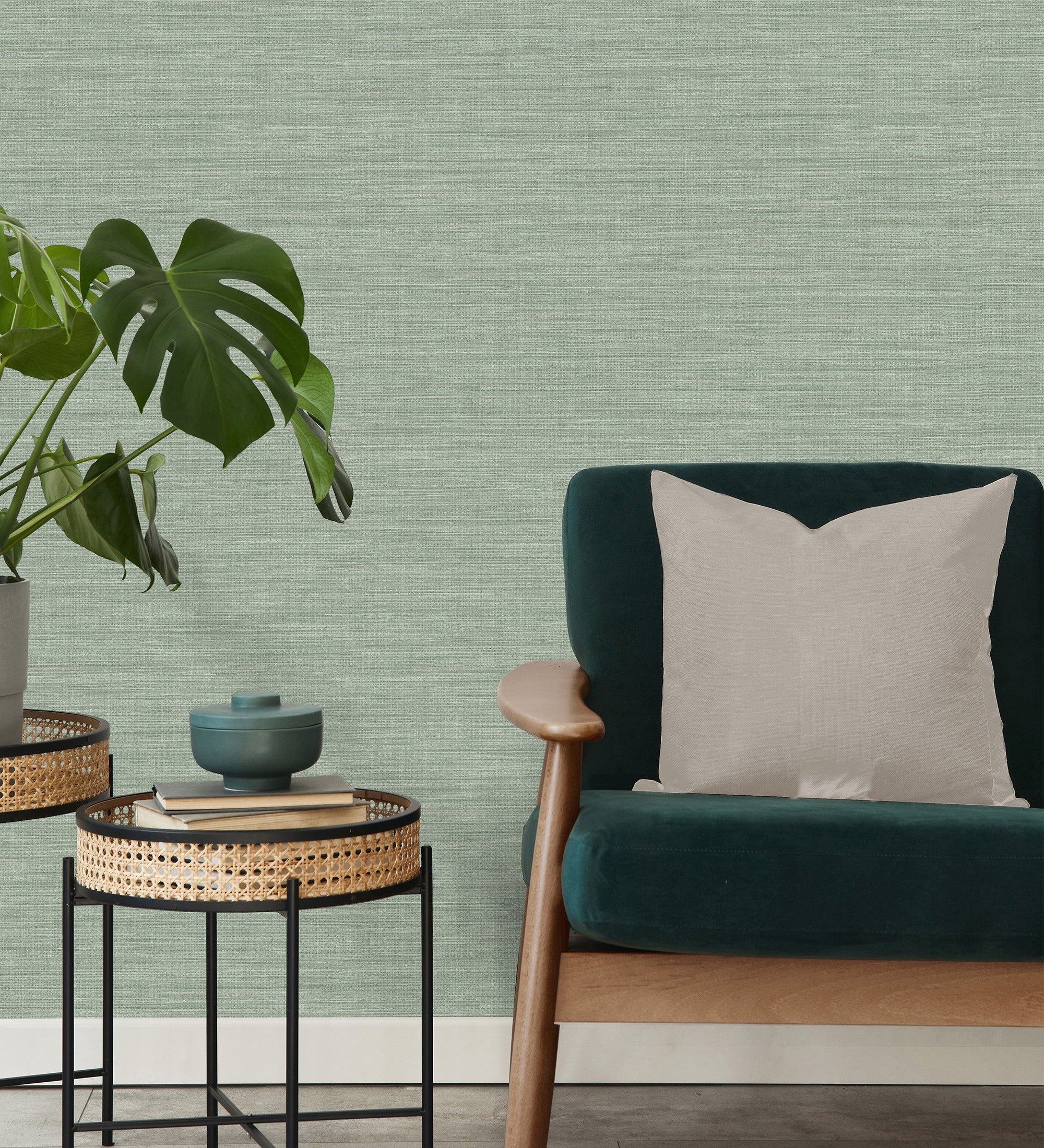 Carta da parati imitazione fibra vegetale toni verdi effetto perlato - Nora Texture 681992 di GAULAN - Rotolo di 10 m x 0,52 m - 4