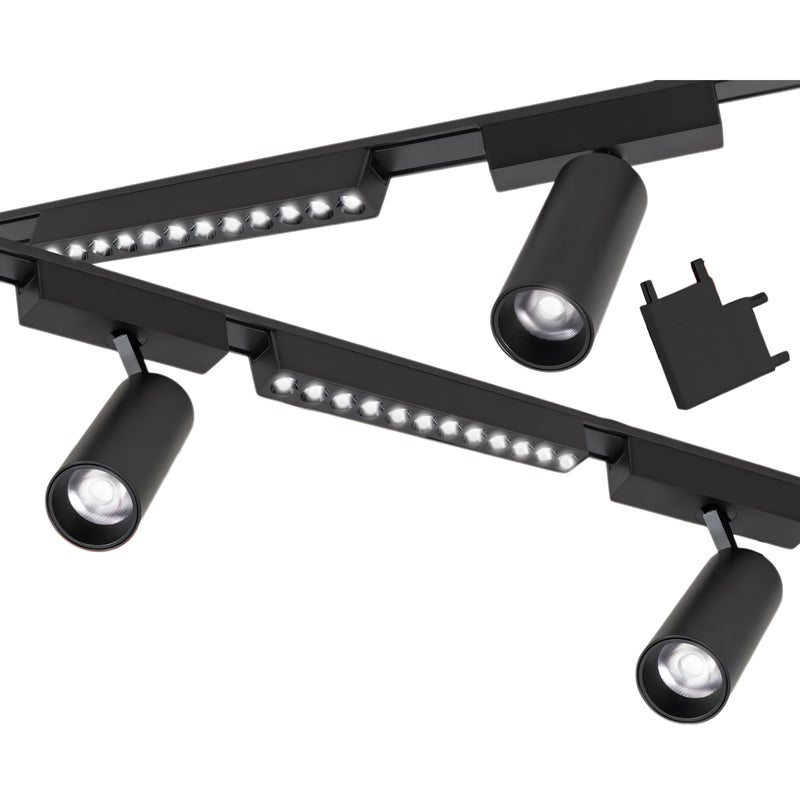 Zestaw oświetlenia szynowego LED Czarny system magnetyczny 2 x szyna 1m + 5 lamp LED + łącznik kątowy - LEDHOFF