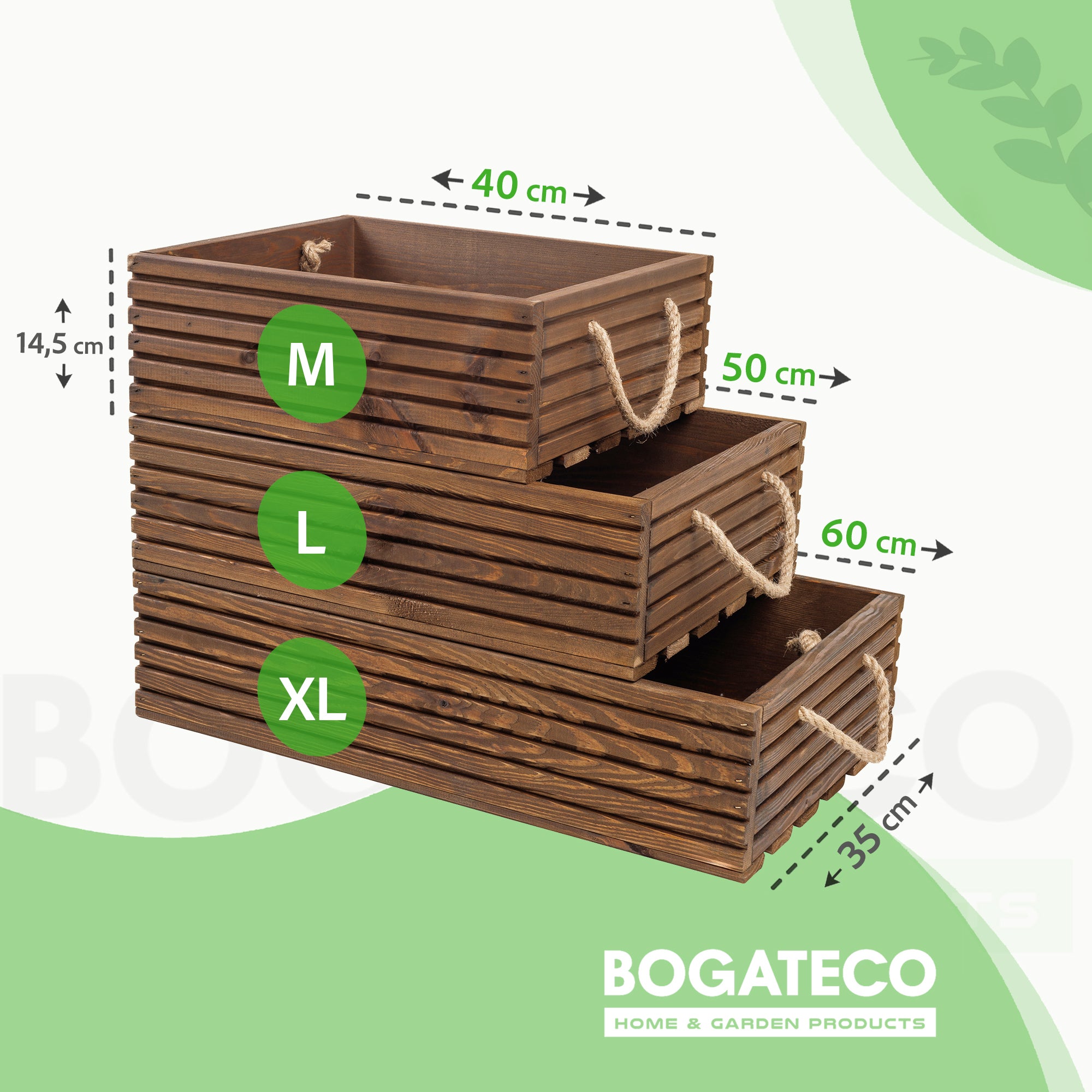 BOGATECO boîte en bois naturel |60x35x14,5 cm |Caisses décoratives en bois |boîte à fruits |Boîte à légumes |Boîte en bois pour le stockage - 3