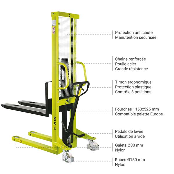 Gerbeur manuel 1000kg - Levée max 1510mm - Fourches 1150x550mm - HB310000000 - 3