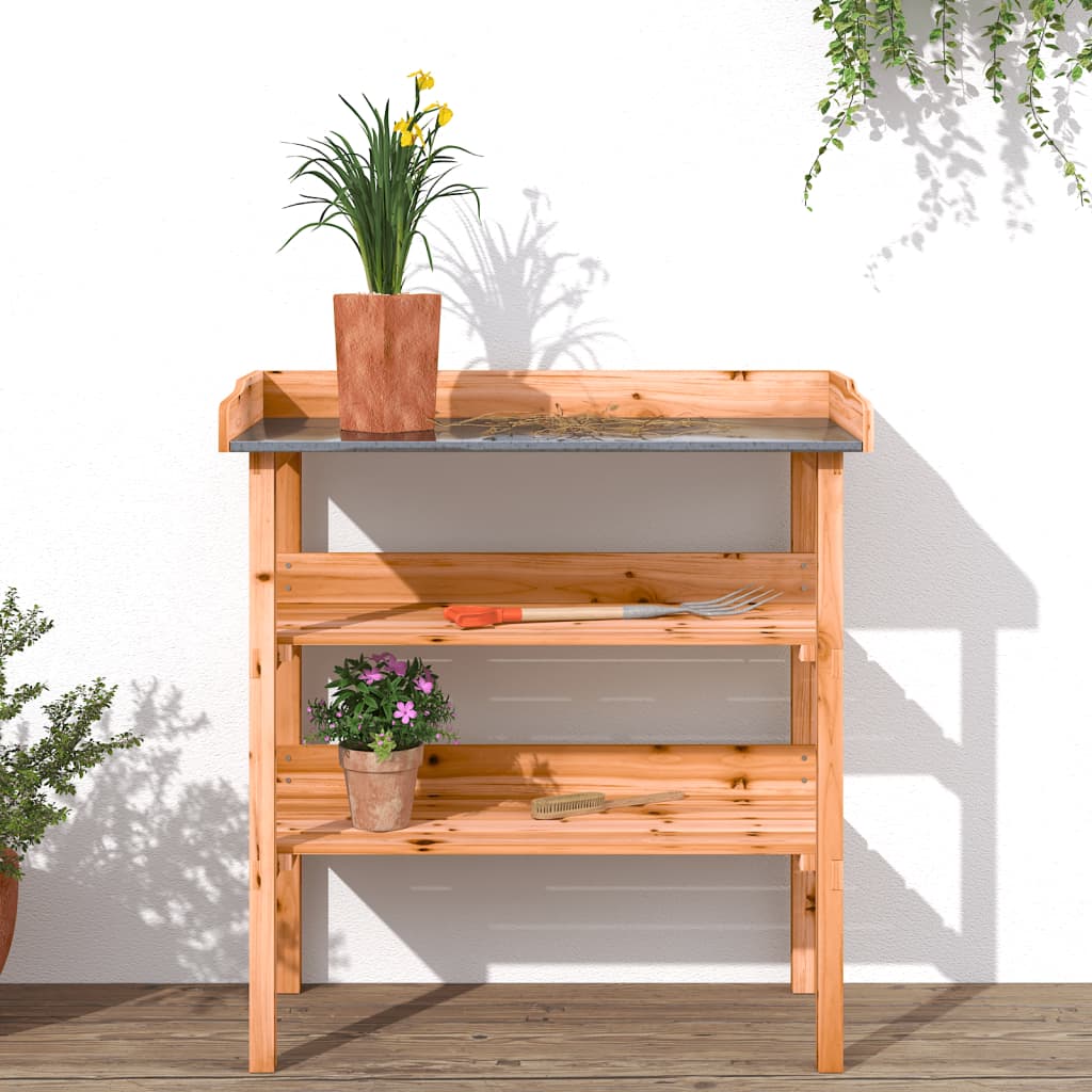 Table à plantes avec étagères marron 78x38x82,5cm bois de sapin - 3