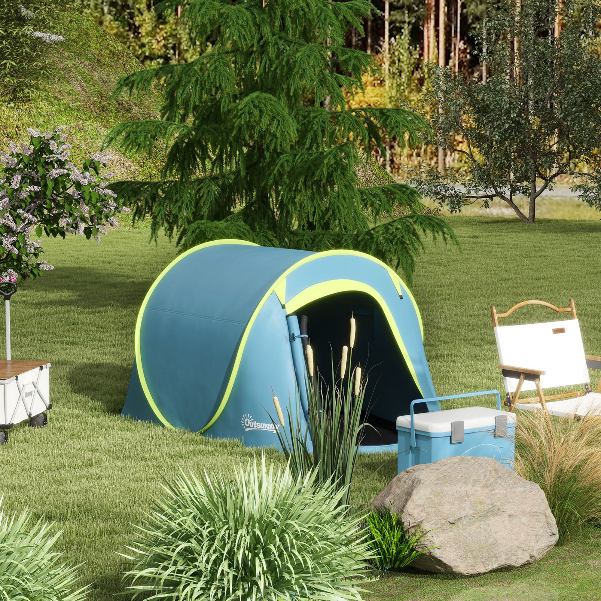 Tente de camping 2-3 personnes étanche 2000 mm avec sac de transport pour la randonnée 245x148x105 cm Bleu - 3