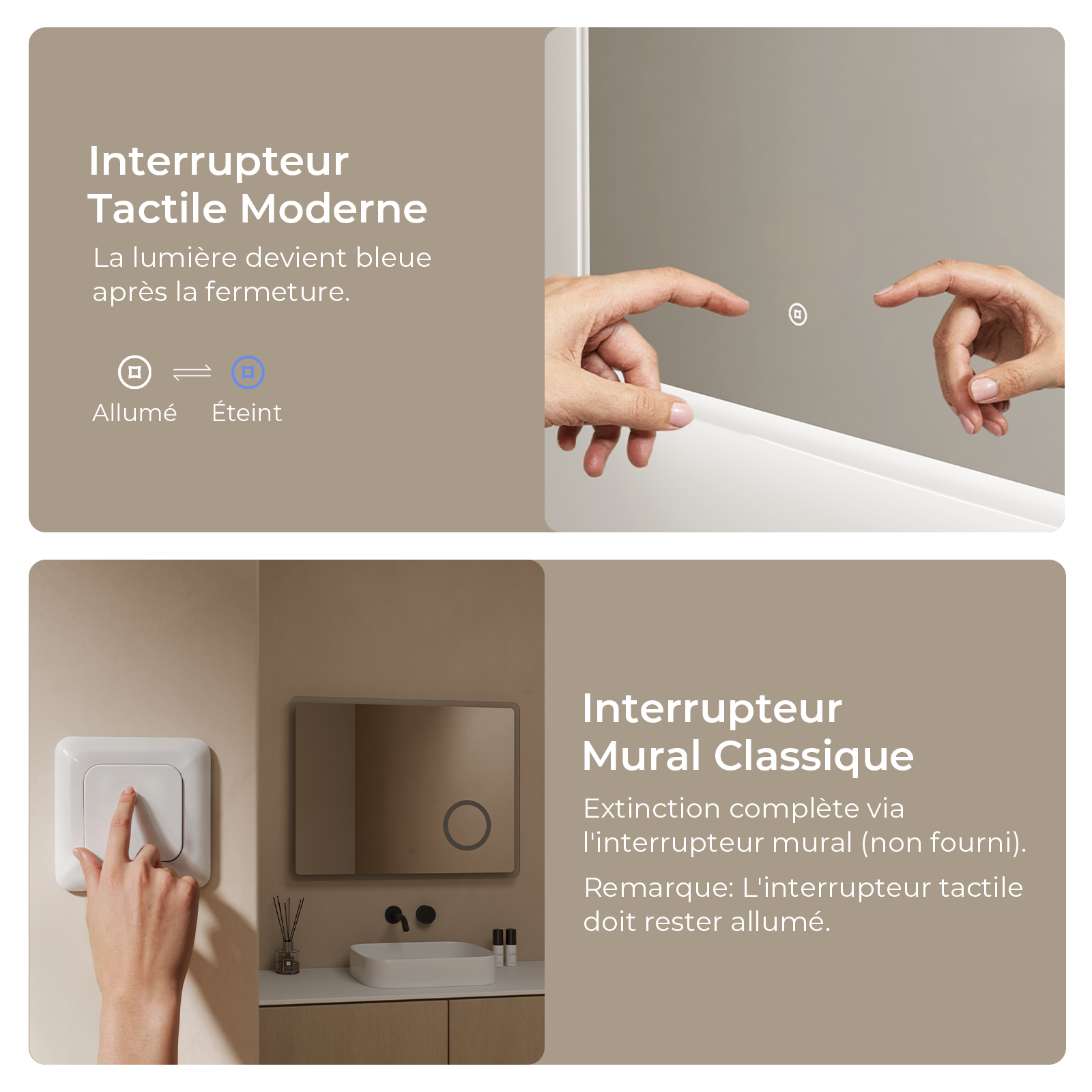 S'AFIELINA Specchio da bagno a LED con illuminazione 60 x 80 cm a ingrandimento 3x, con interruttore a sfioramento, antiappannamento, 3000/4000/6500K - 4