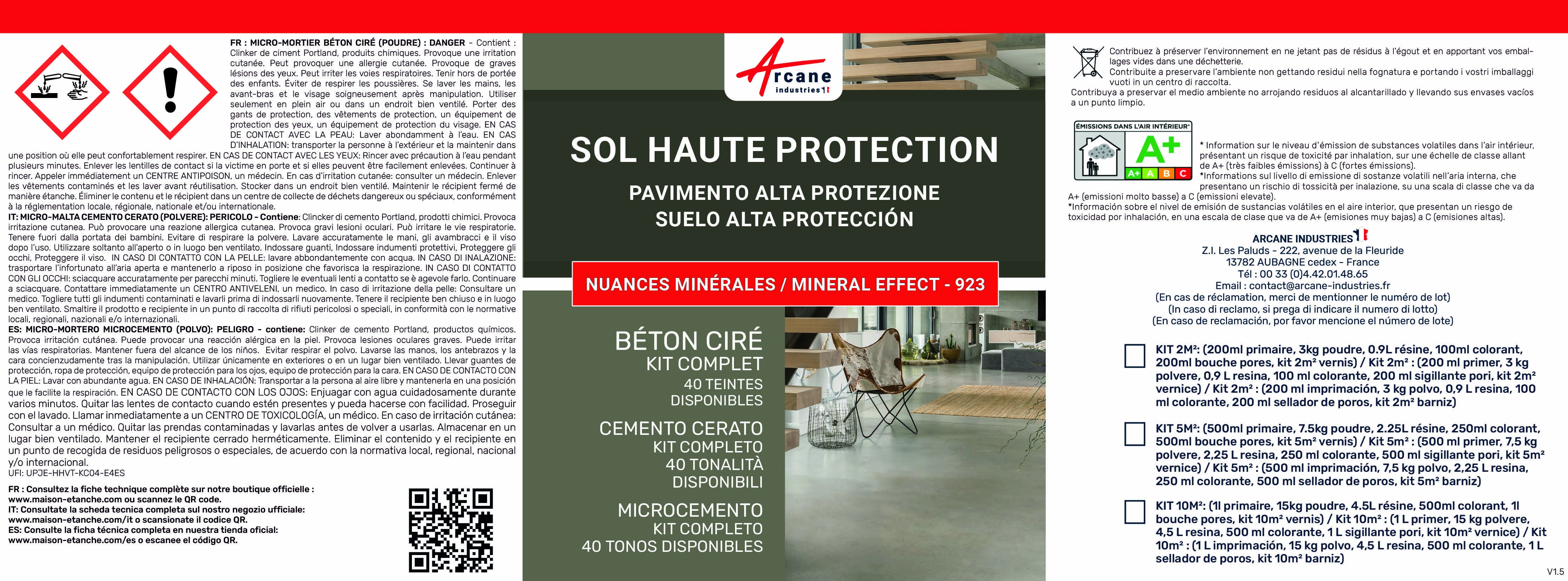 Béton Ciré Sol en Kit - Primaire et vernis de finition inclus - 10 m² (en 2 couches) Lin Beige - ARCANE INDUSTRIES - 10