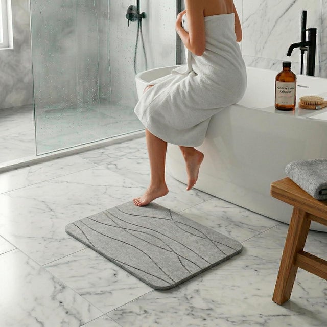 Tapis de Bain en Diatomite 60 x 39 cm - Tapis Effet Pierre Ultra Absorbant, Séchage Rapide et Antidérapant pour Sortie de Douche, Stone Bath Mat