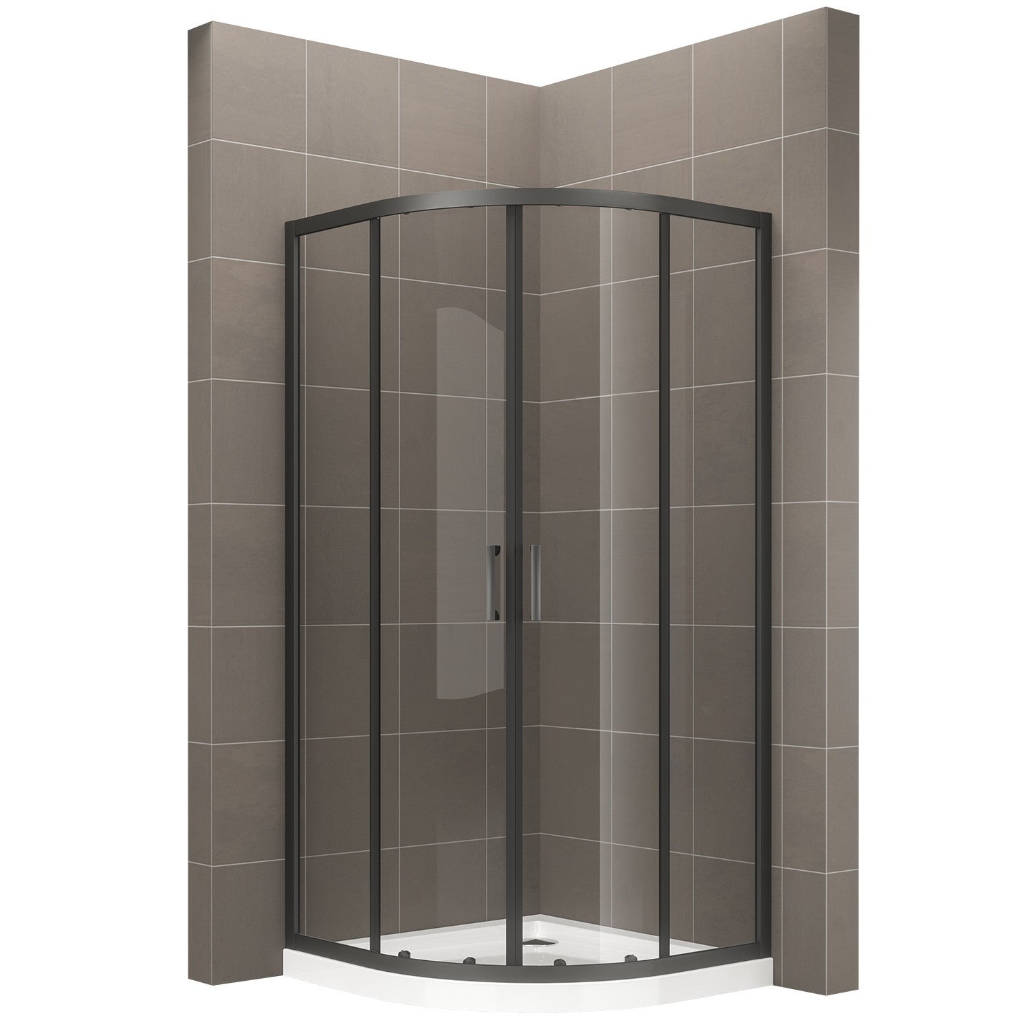 TIBYBLACK Cabine porte de douche coulissante H 190 cm 1/4 de cercle noir verre transparent 90 x 90 cm (sans receveur) - 9