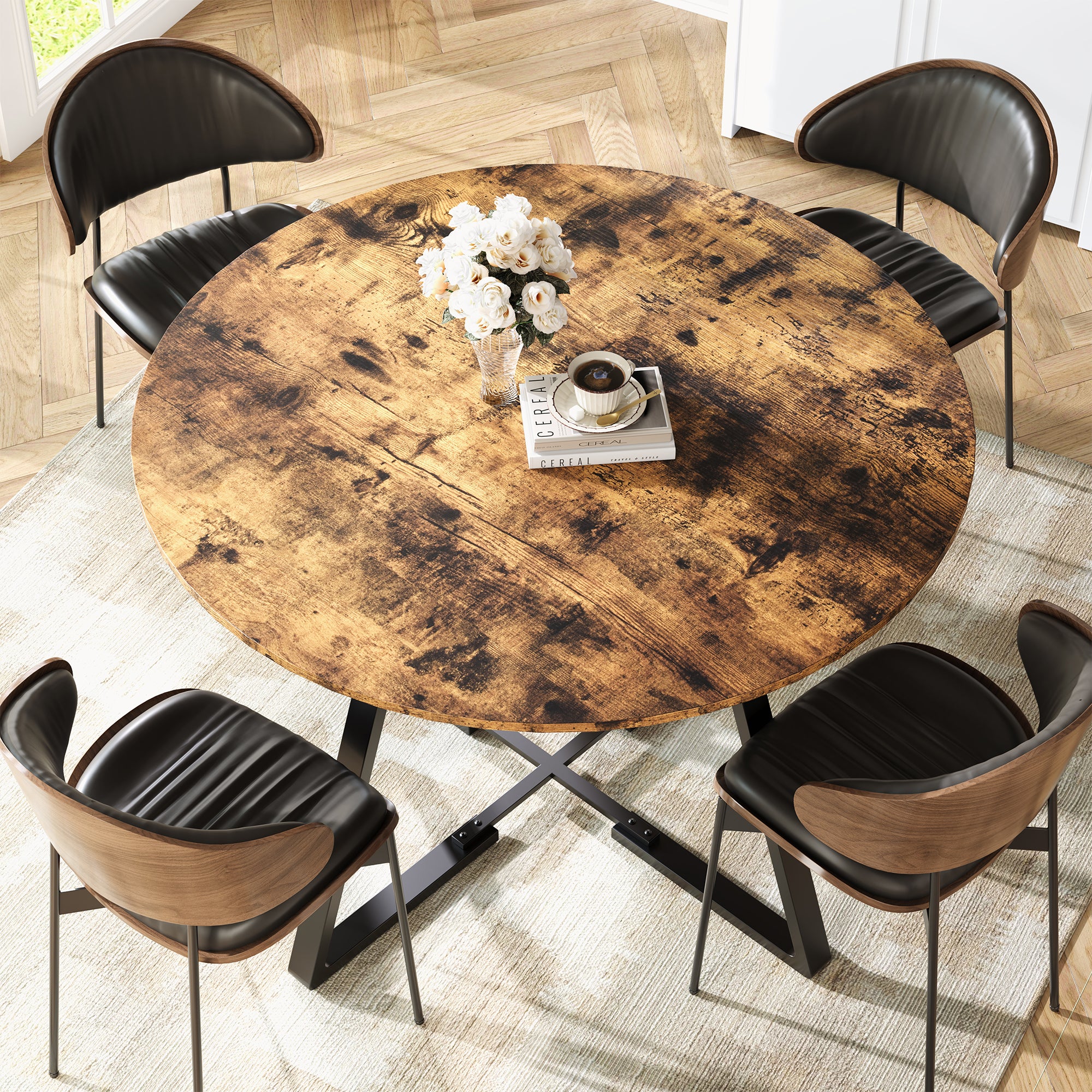 Table à manger 4 personnes ronde en bois - Bois foncé Lanzo | Maisons du Monde