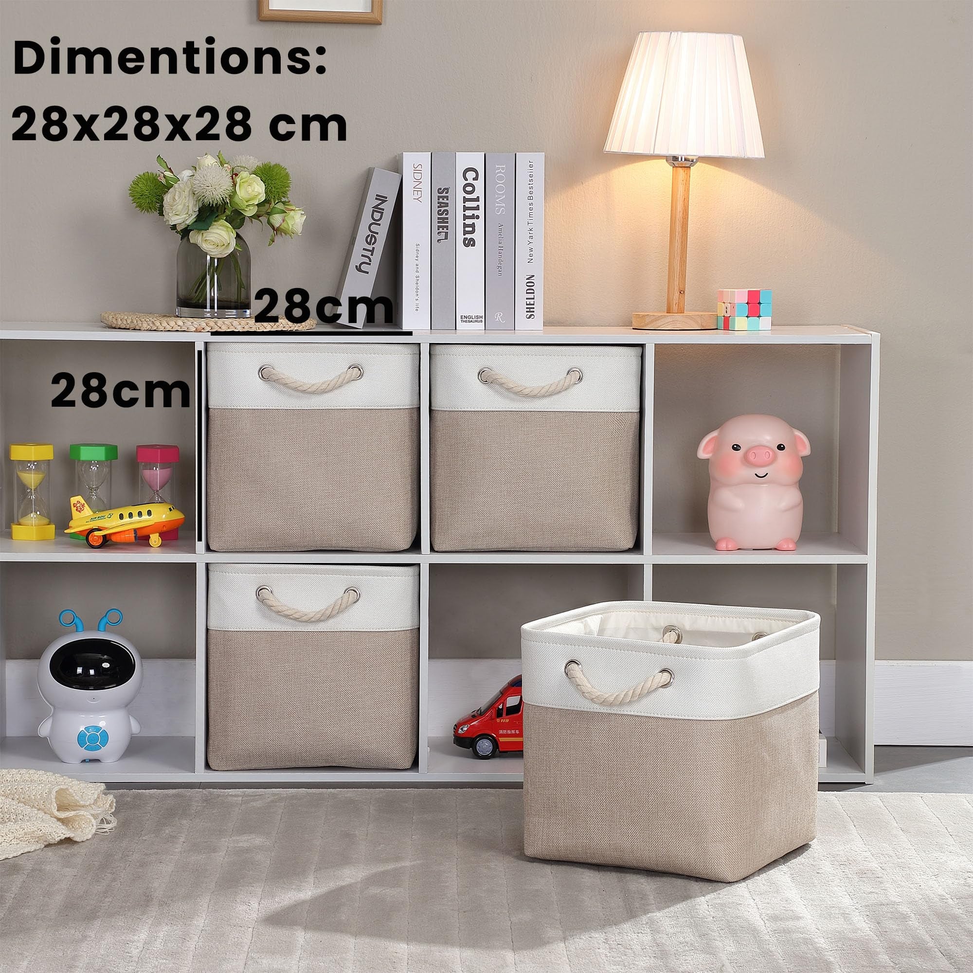 Cube de Rangement Tissu, Panier Cube de Rangement, (Blanc kaki clair, 28x28x28cm/3 Paquet) - 2