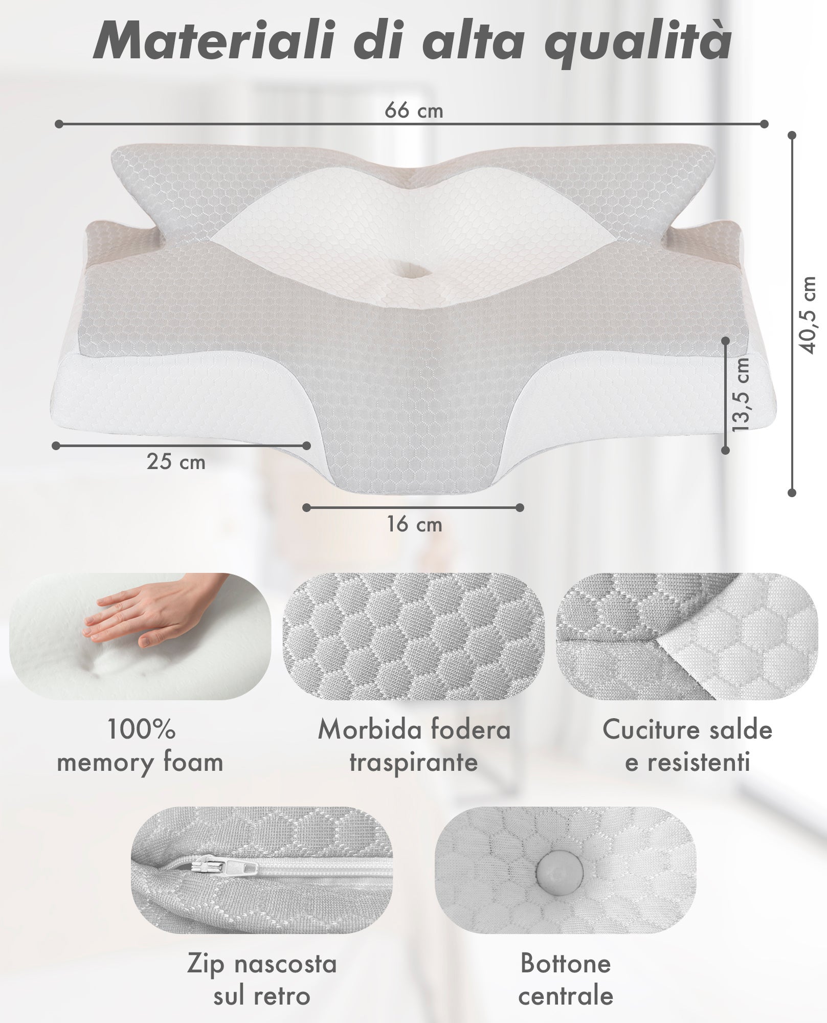 Cuscino Cervicale Memory Foam A Farfalla, Altezza Regolabile - Ortopedico Per Dolori Collo E Spalle, Fodera Lavabile, Grigio