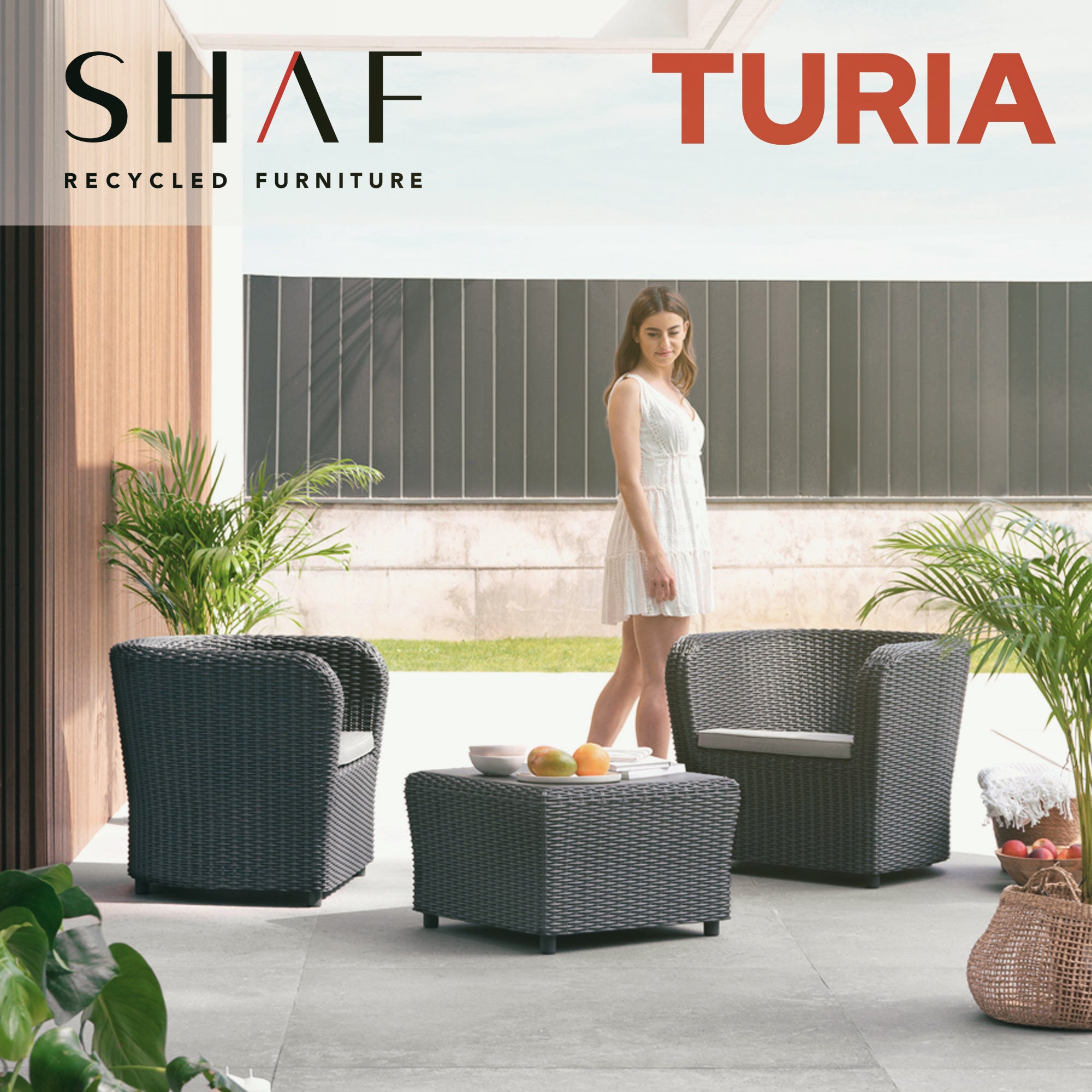 Shaf - Nova Tête à Tête | Set Muebles de Jardin de Color Antracita | Fabricado en España con Materiales Reciclados - 2