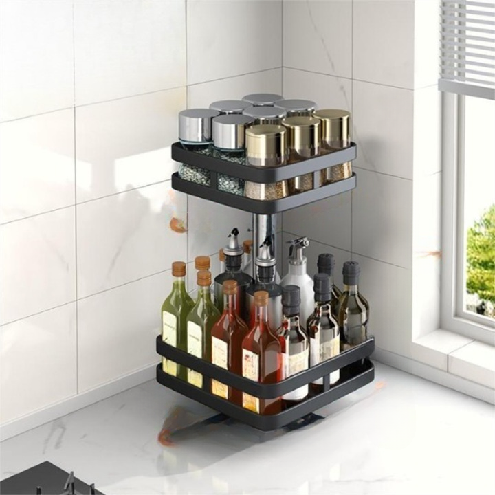 Półka kuchenna obrotowa, regulowana wysokość, 2 półki kwadratowe, czarna, 24*24*44 cm