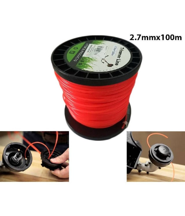 Trade Shop - Filo Per Decespugliatore Tondo 2,7mm Bobina 100mt Tagliaerba Cavo Matassa Rosso -