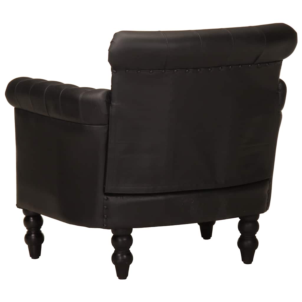 vidaXL Fauteuil Noir Cuir de chèvre véritable - 5
