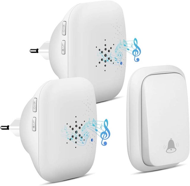 Campainha externa sem fio e sem bateria, à prova d'água IP65, resistente à neve, chuva e umidade, branca (par)