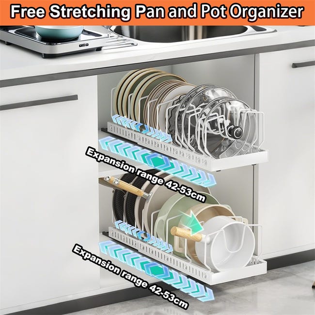 Supporto regolabile per teglie e coperchi, organizer da cucina telescopico espandibile, porta pentole e taglieri, vassoio drenante per cassetti | Leroy Merlin Supporto regolabile per teglie e coperchi, organizer da cucina telescopico espandibile, porta pentole e taglieri, vassoio drenante per cassetti | Leroy Merlin