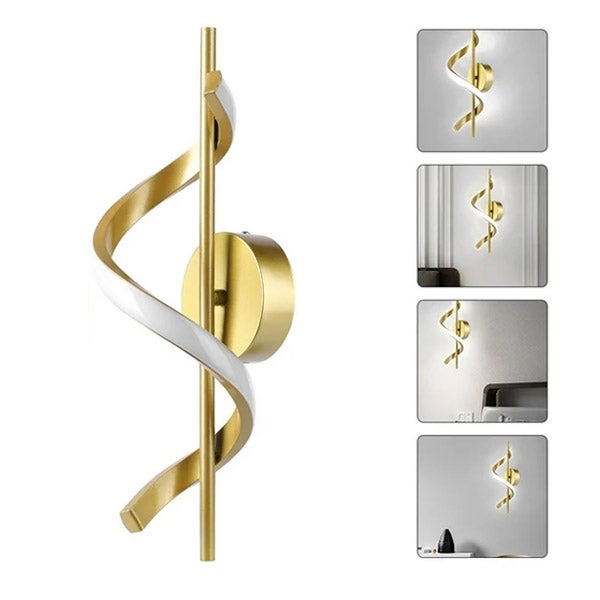 Spiralna lampa ścienna LED 12W - Białe światło, Styl Współczesny - Idealna do Sypialni, Na Schody, Do Korytarza - Złota