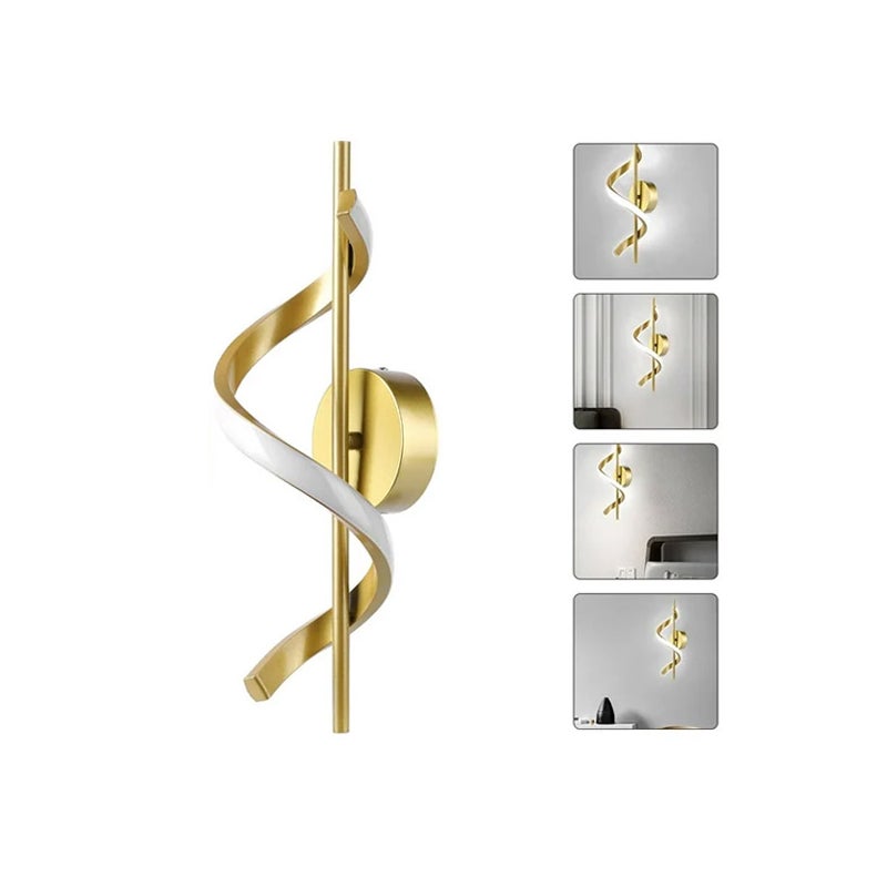 Spiralna lampa ścienna LED 12W - Białe światło, Styl Współczesny - Idealna do Sypialni, Na Schody, Do Korytarza - Złota