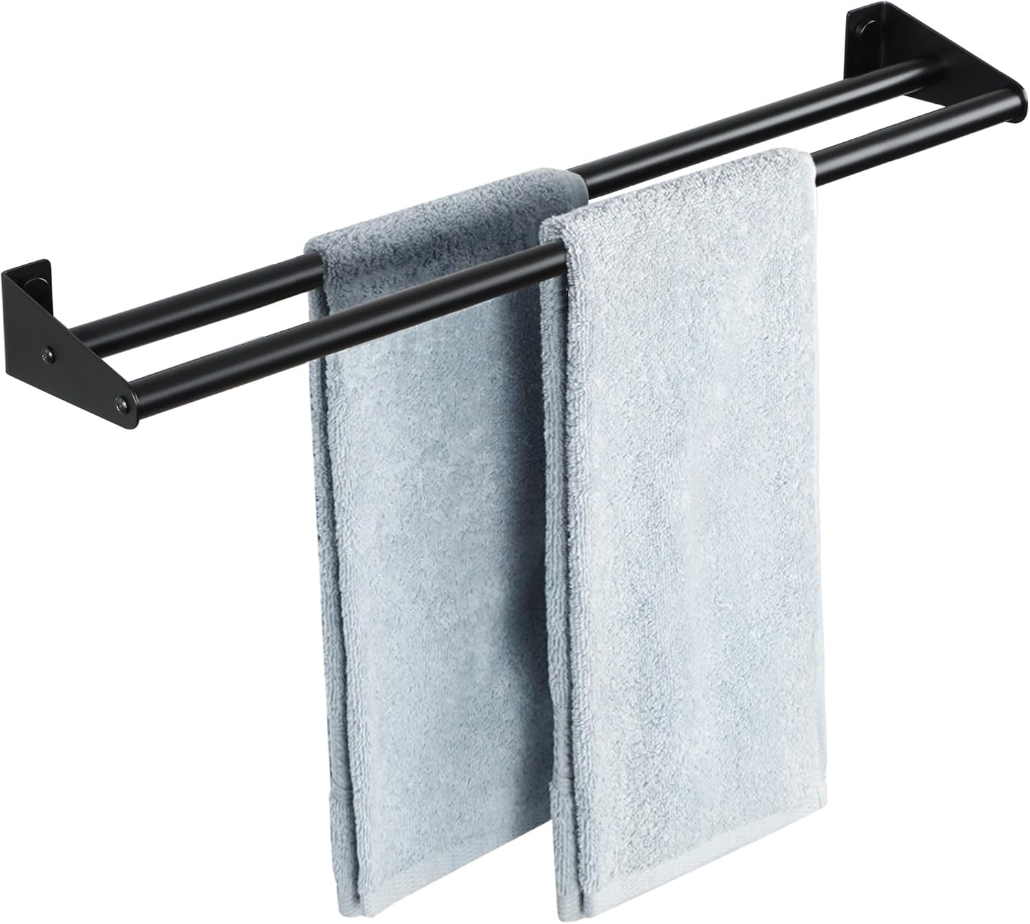 Porte Serviette Salle de Bain, Porte Serviette Murale avec Double Barre, Support Serviette en Acier Inoxydable, Porte Serviette Noir pour Cuisine - 2