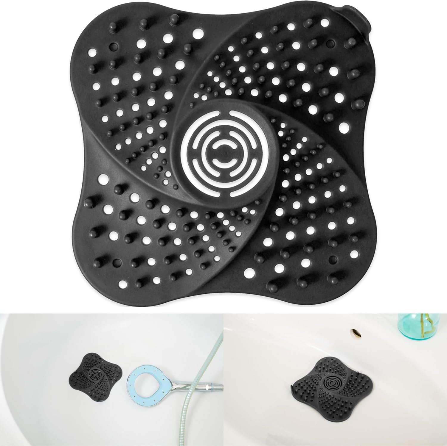 2 sztuki filtrów do odpływu zlewu, 13 x 13 cm, korek do wody w łazience, filtr zatrzymujący włosy do wanny, czarny