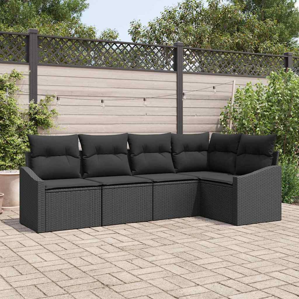 Zestaw Sof z poduszką 5 pcs Czarny polirattan vidaXL