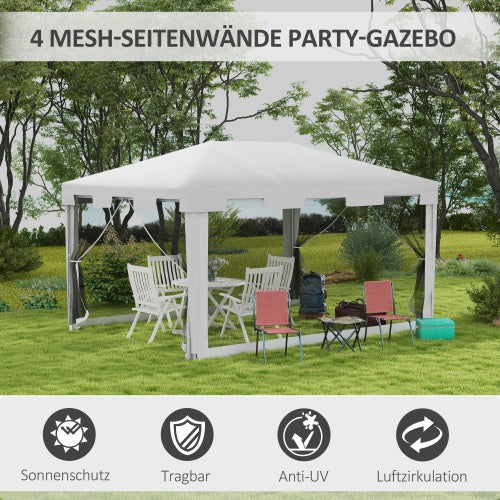 Pabellón de jardín de 4x3 m con paredes de mosquitera para balcón o terraza, blanco - COMFORTXL - 4