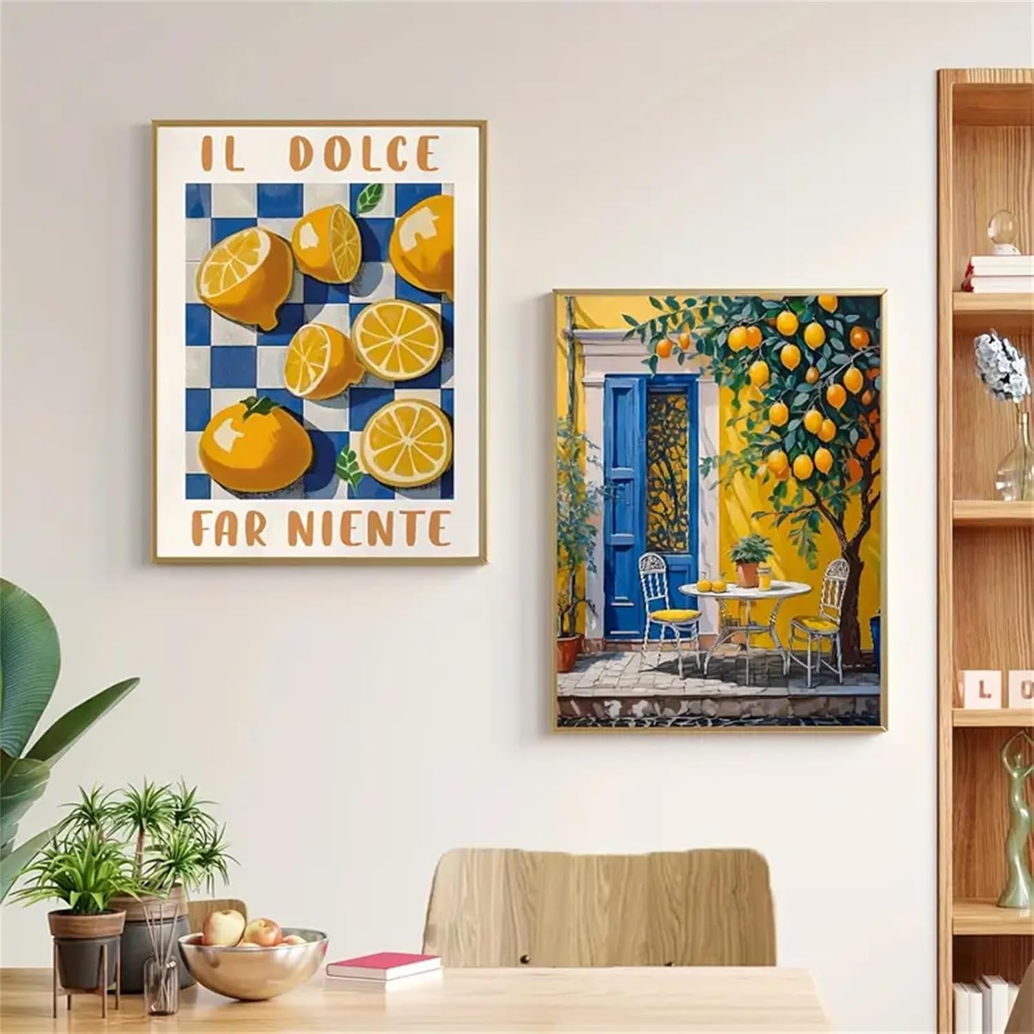 Lot de 2 tableaux muraux modernes pour salon- Paysage italien - Citronnier - Décoration murale pour chambre à coucher - Sans cadre (30 x 40 cm) - 3