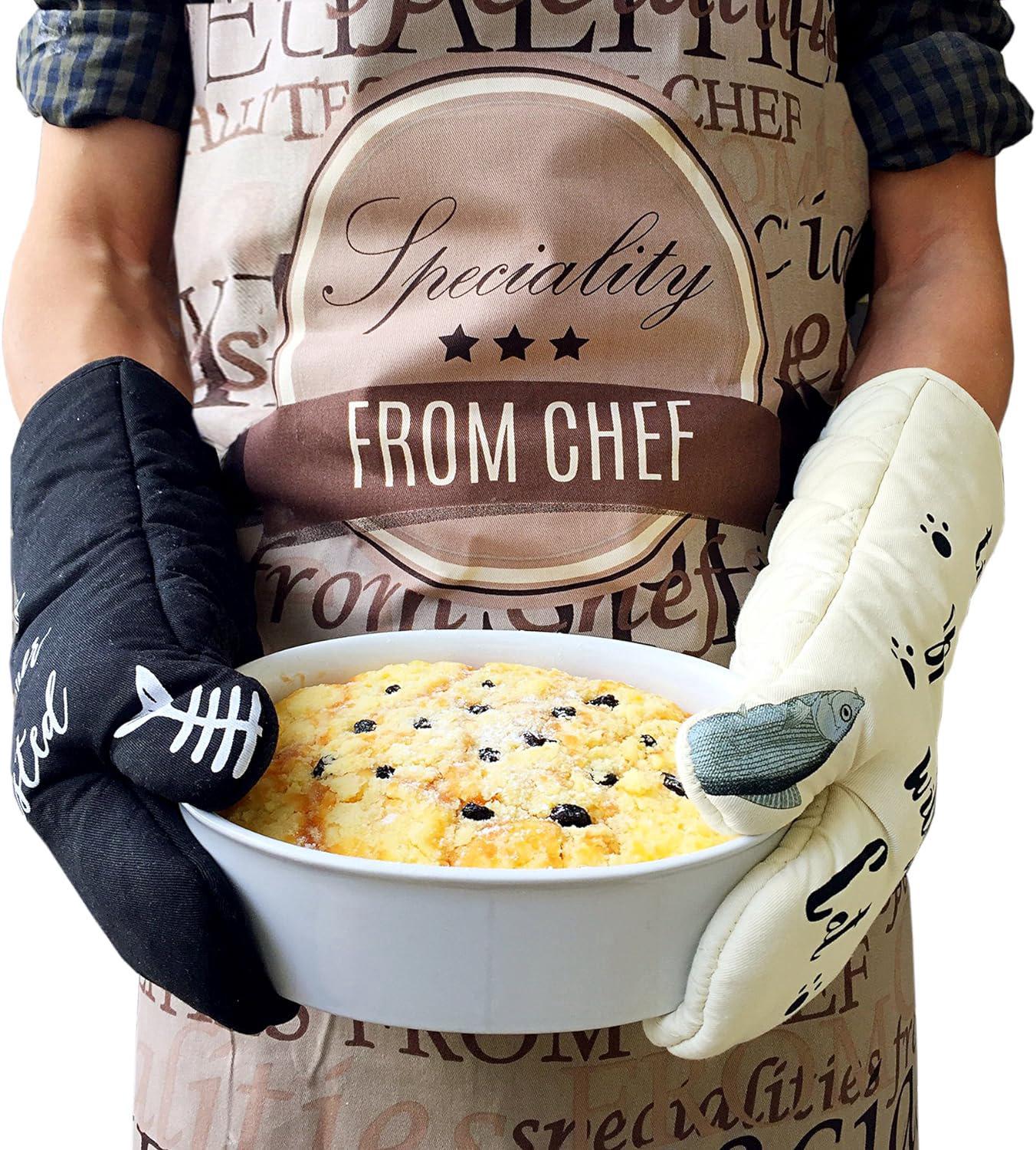 Gants de cuisine résistants à la chaleur pour la cuisine, les grillades, la pâtisserie, ivoire et noir, chat et chat noir, amoureux des chats - 2