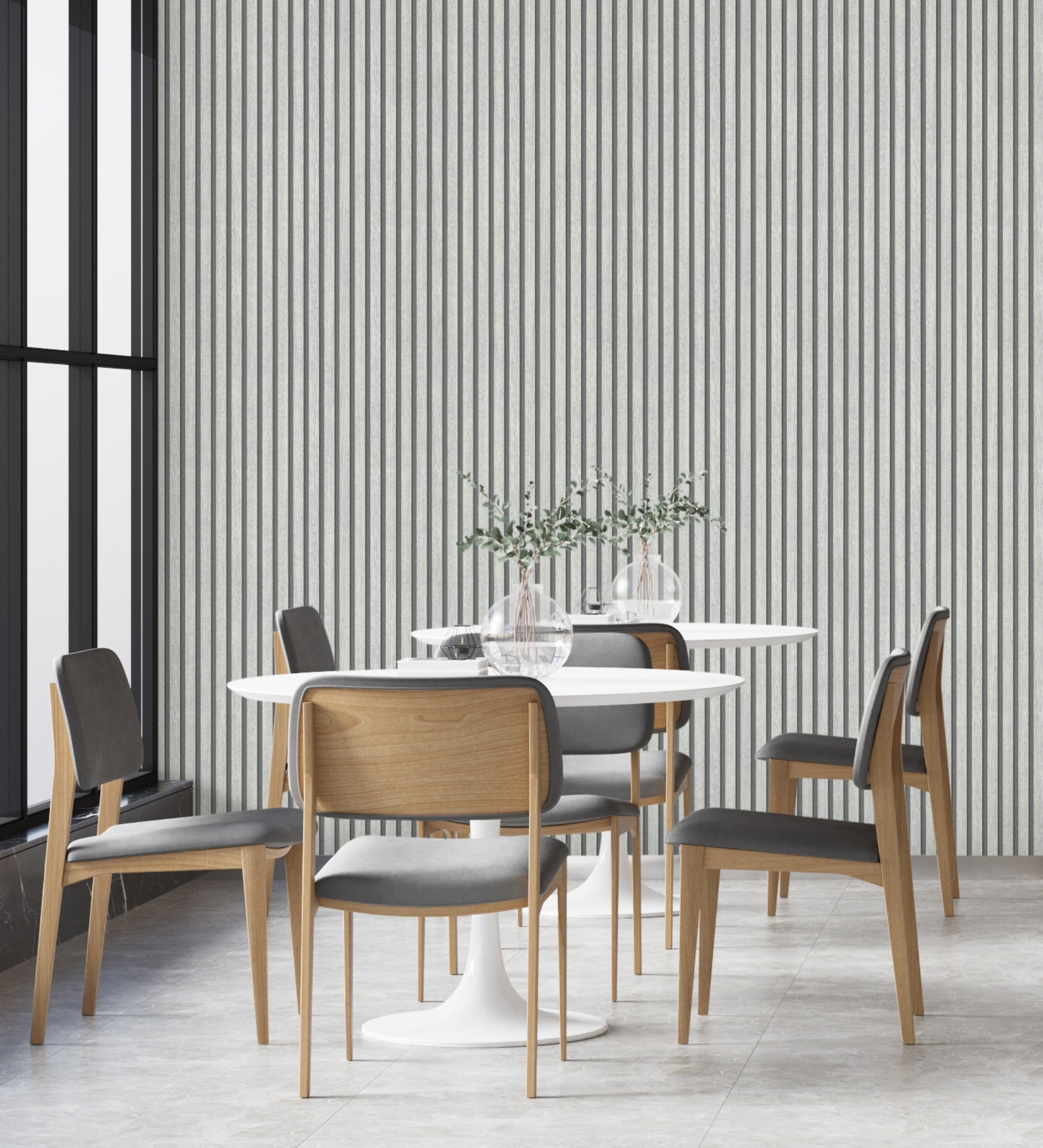 Papier peint lattes de bois teintées blanc imitation design de persienne - Lance Wood Line 682661 de GAULAN - Rouleaux de 10 m x 0,53 m - 7