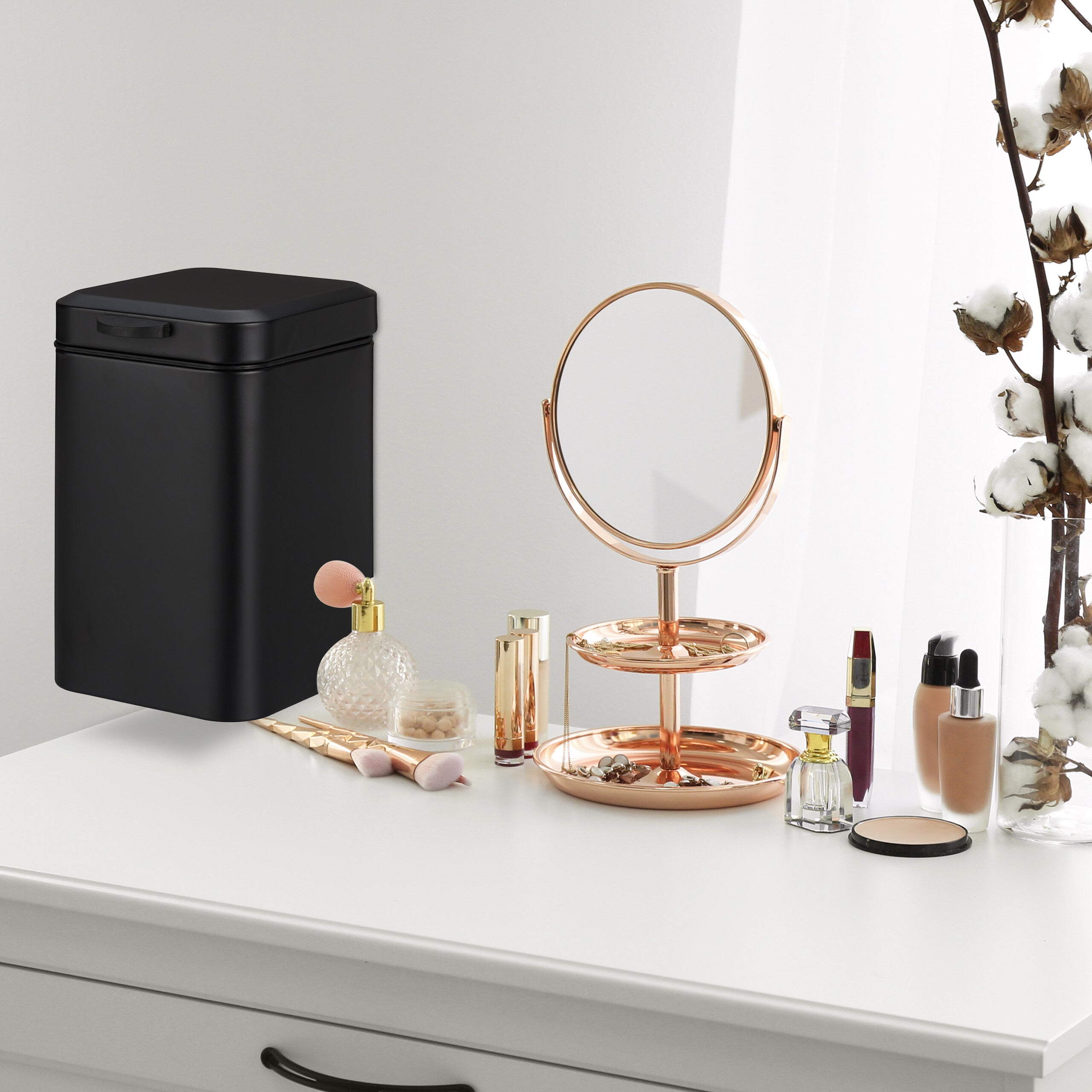 Relaxdays - Poubelle De Salle De Bain 5 Litres Avec Couvercle Bambou | Pédale, Seau Amovible, 25 Sacs Inclus | Noir, Design Élégant Et Silencieux