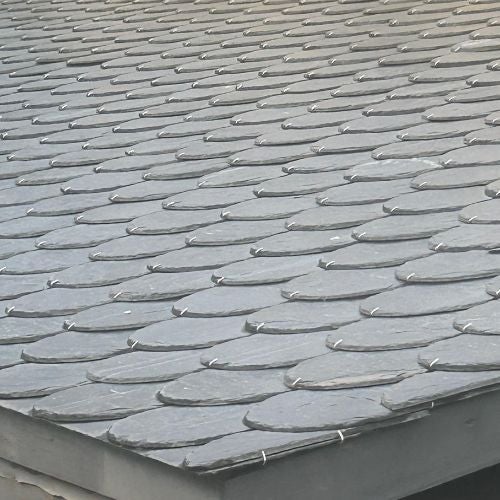 Palette de 35,43 m2 (405 pièces) de dalles rondes en ardoise noire de 35x25 cm + 1 boîte de crochets - 3