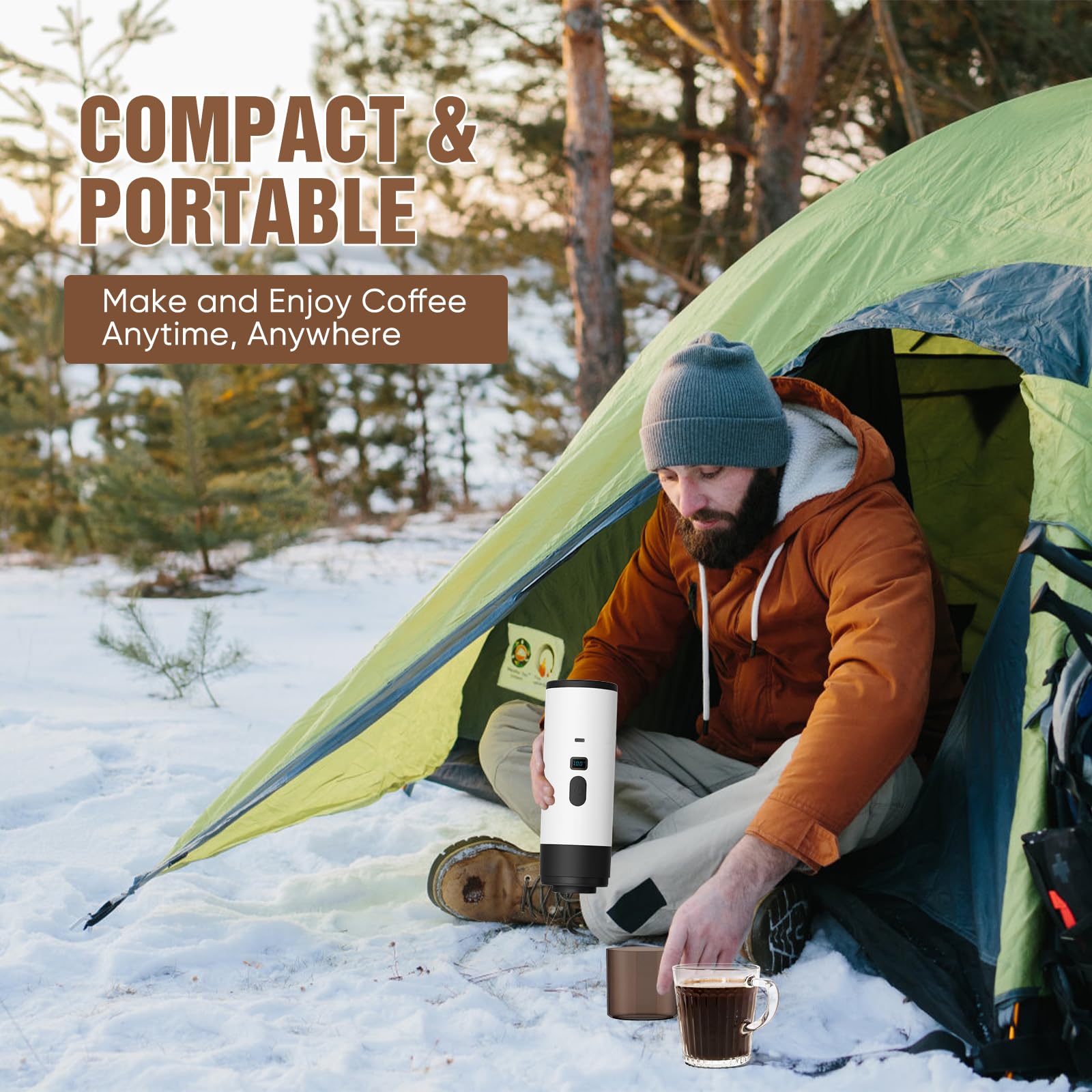 Cafetera eléctrica portátil 3 en 1, molinillo de cápsulas de 72 W, cafetera de viaje con depósito de agua de 90 ml (blanca) - 5