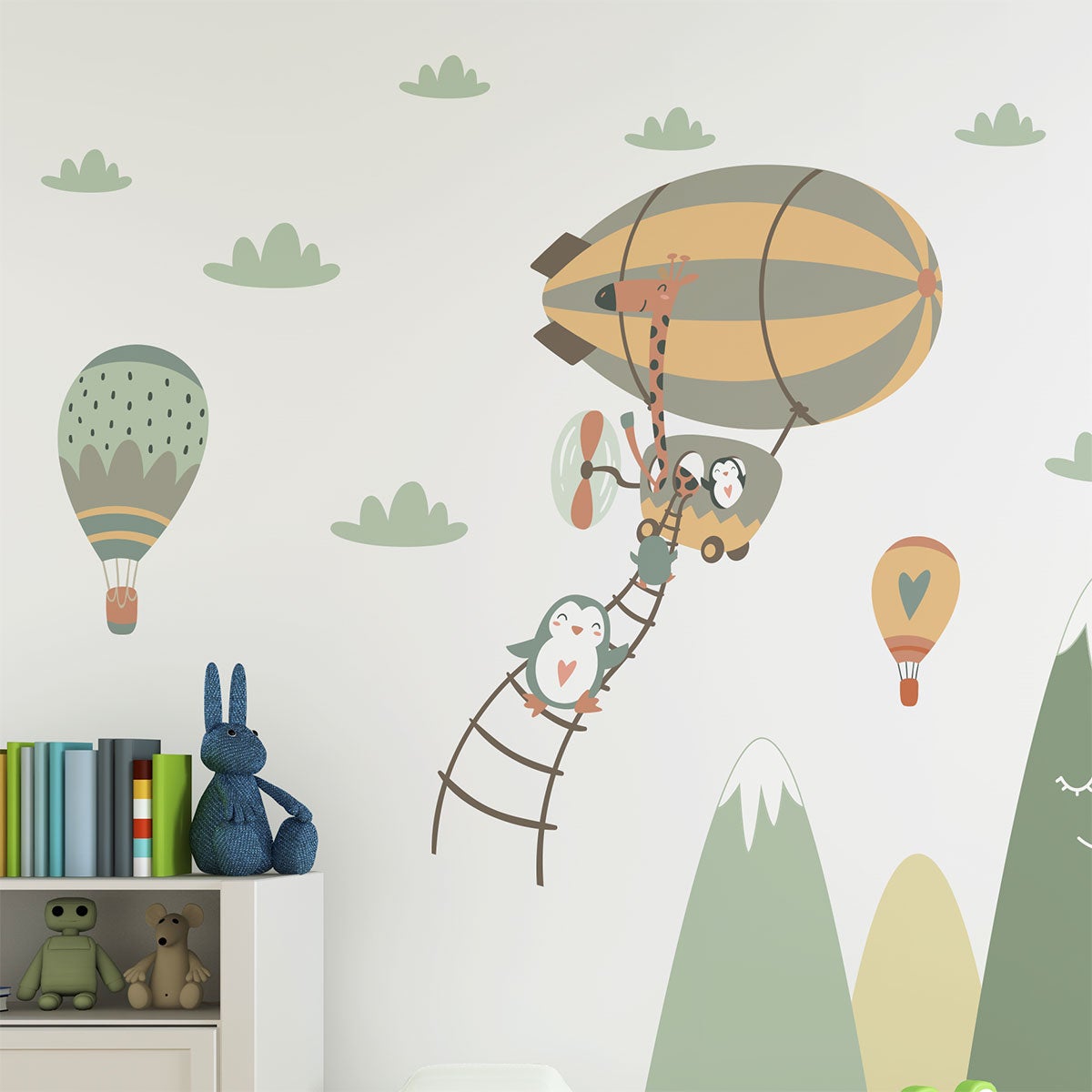 Vinilo niño escandinavo de montaña animales en el cielo - adhesivo de pared - revestimiento sticker mural decorativo - 40x60cm - 7