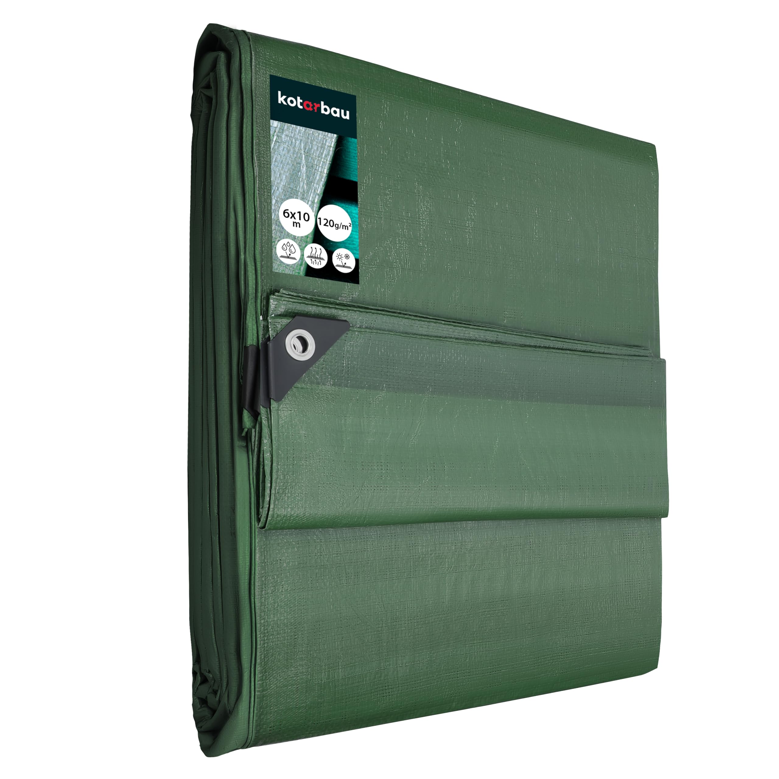 Plandeka 6x10 m oliwka wodoodporna ochronna okrycie płachta 120g/m2 osłona - KOTARBAU