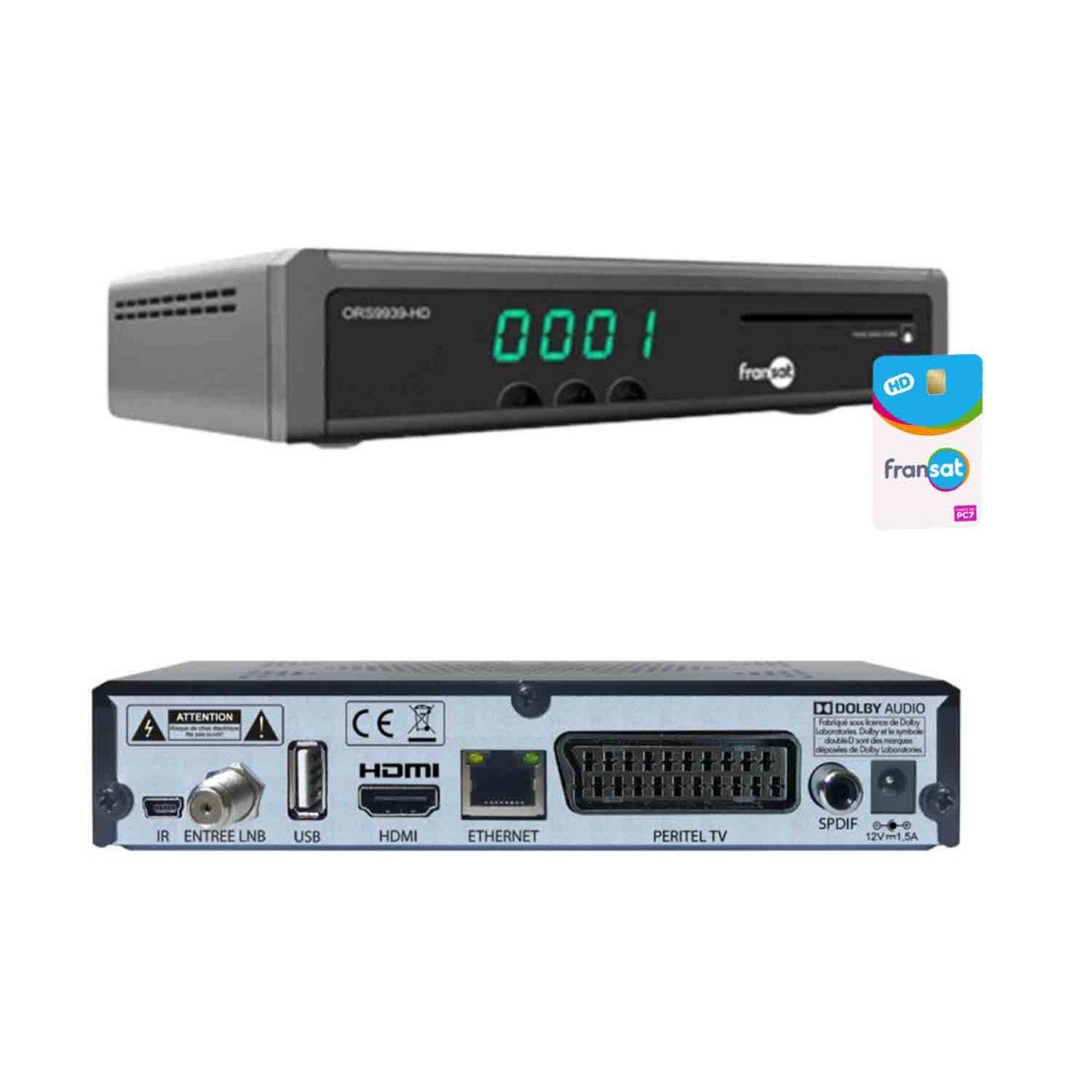 OPTEX ORS9939HD Récepteur / Décodeur TV Satellite HD enregistreur USB + Carte Fransat PC7 (Satellite Eutelsat) - 3