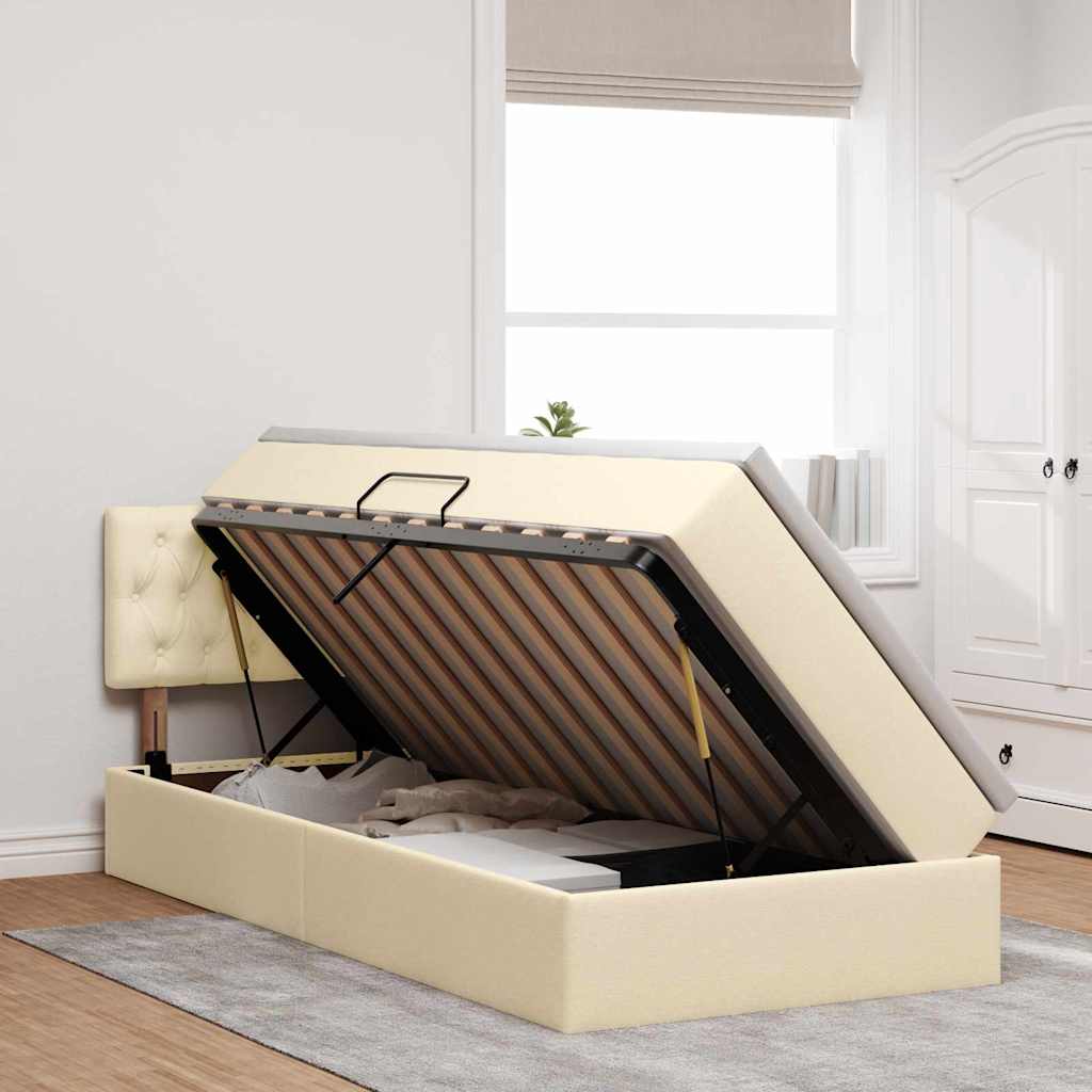 Lit avec rangement et matelas crème 90 x 190 cm velours - 4