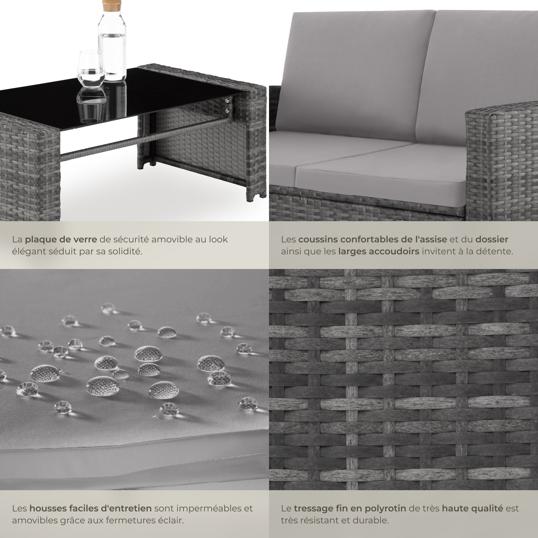 TECTAKE Conjunto de rattan Para 4 pessoas - 5