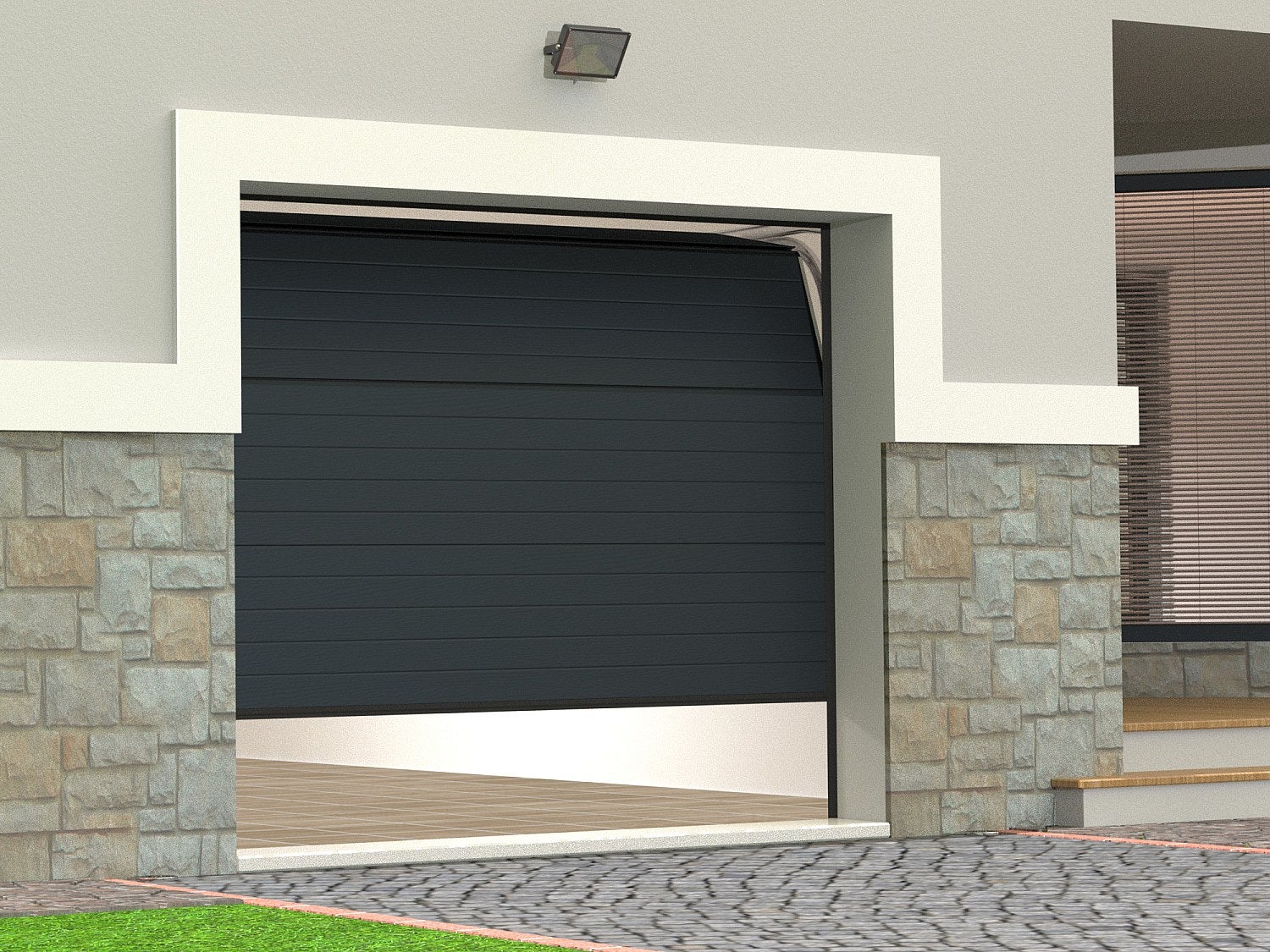 Porta de garagem seccionada efeito ranhurado antracite motorizado C254 x A218 cm - NORIA - 2