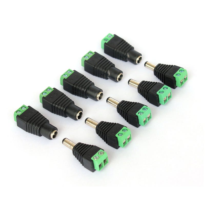 10 szt. wtyczek DC męskich/żeńskich do kamer monitoringu 2,1 x 5,5 mm