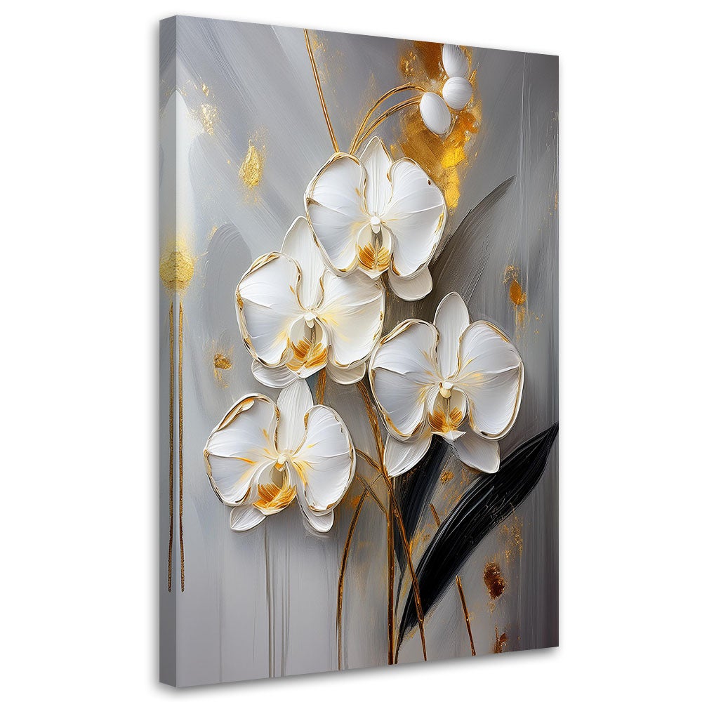 Obraz na płótnie, Storczyk Biały Kwiaty Glamour 80x120
