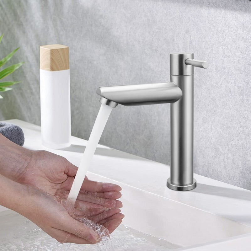 LOVHAUS Bateria Zimnej Wody do Toalety dla Gości, Bateria ze Stali Nierdzewnej do Umywalek, Wysokość Wylewki 11 cm